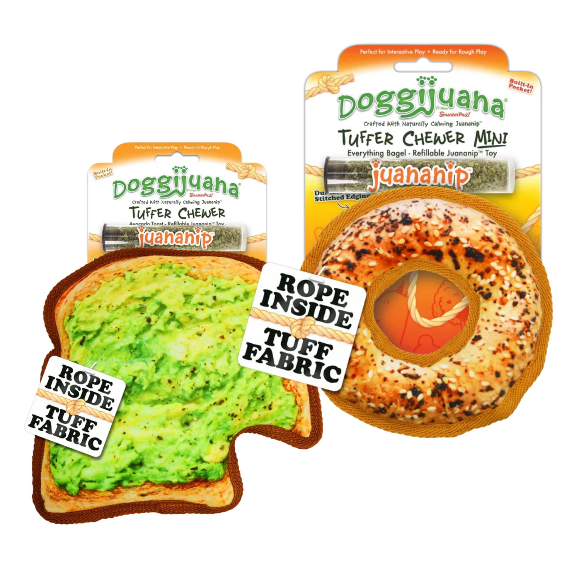 Doggijuana Avocado Toast &amp; Everything Bagel Dog Toy Bundle | 2 Pack