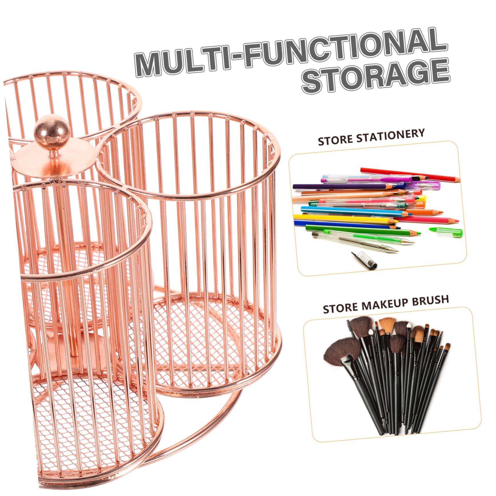 Portapenne Rotante in Metallo Rosa Resistente Organizer Per Cancelleria e Trucco Da Scrivania Contenitore Multifunzionale Con Scomparti Per Pennelli e Matite Accesso Facile e Strut