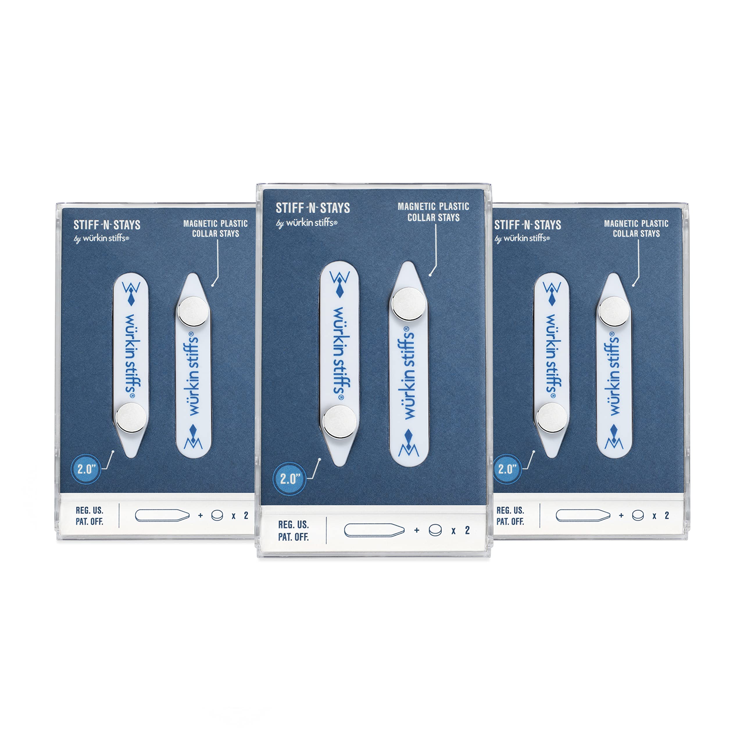 2.0-inch Stiff-N-Stay Plastic Magnetic Collar Stays by Würkin Stiffs | 3 Pair Bundle | Includes (6) 2” Stiff-N-Stays and (6) Power Button Magnets with Storage Case | As Seen on Shark Tank