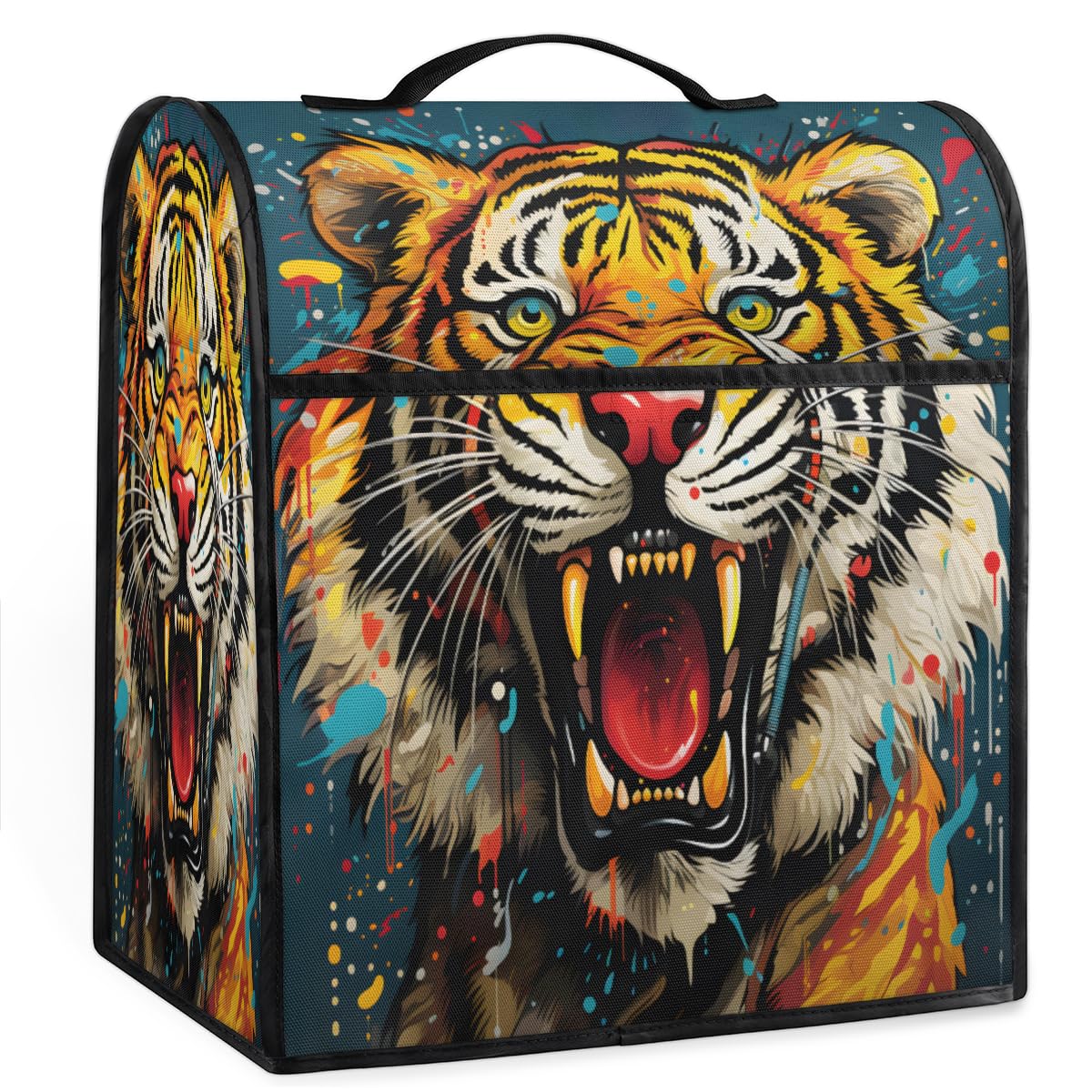 Coffee Maker Cover Colorful Graffiti Tiger Kitchen Appliance Covers Small Appliance Covers Blender Cover Juicer Cover Dust Covers for Kitchen Appliances with Top Handle and Pockets,Washable,C686