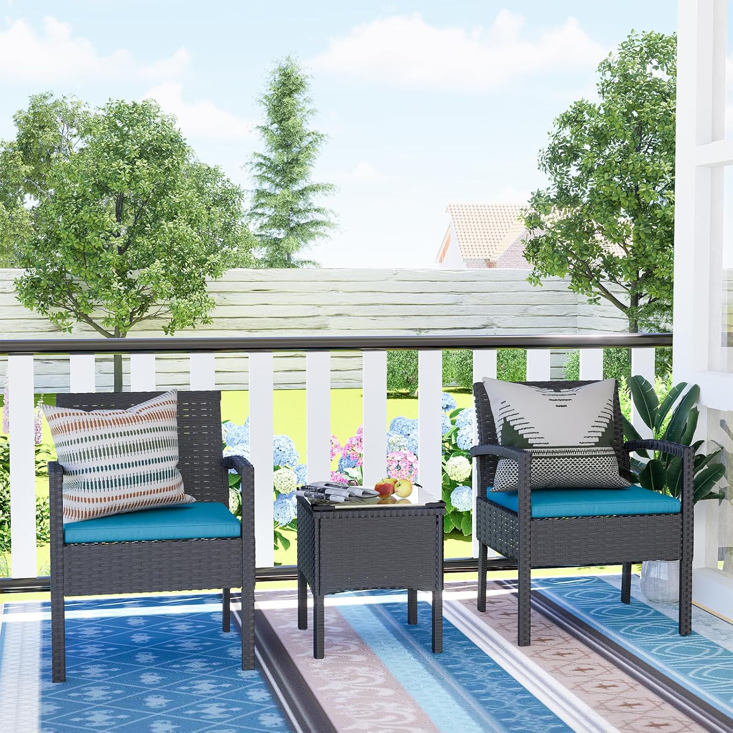 MSENTLY 3 Pieces Outdoor Patio Furniture Set, Small Wicker