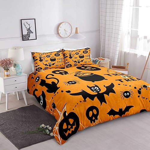 Miniatura 246 de Pumpkin Bedding Halloween Duvet Cover Set Funny Evil Pumpkin Pattern Design Black Halloween Bedding Set Queen 1 Duvet Cover 2 Pillowcases
