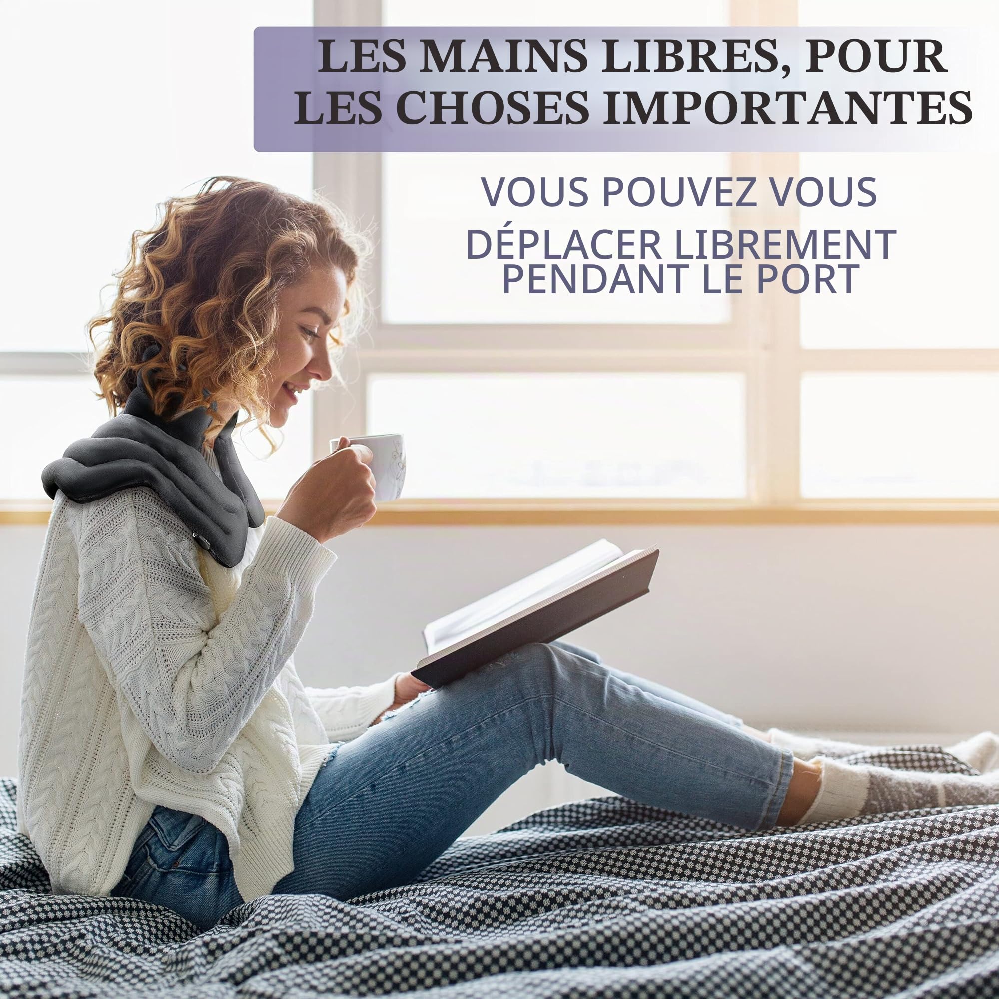 ICEHOF Coussin chauffant au cou/aux épaules avec lavande - Doux - Chaleur longue durée grâce aux perles d'argile naturelles et à l'aromathérapie d'accompagnement - Forme ergonomique