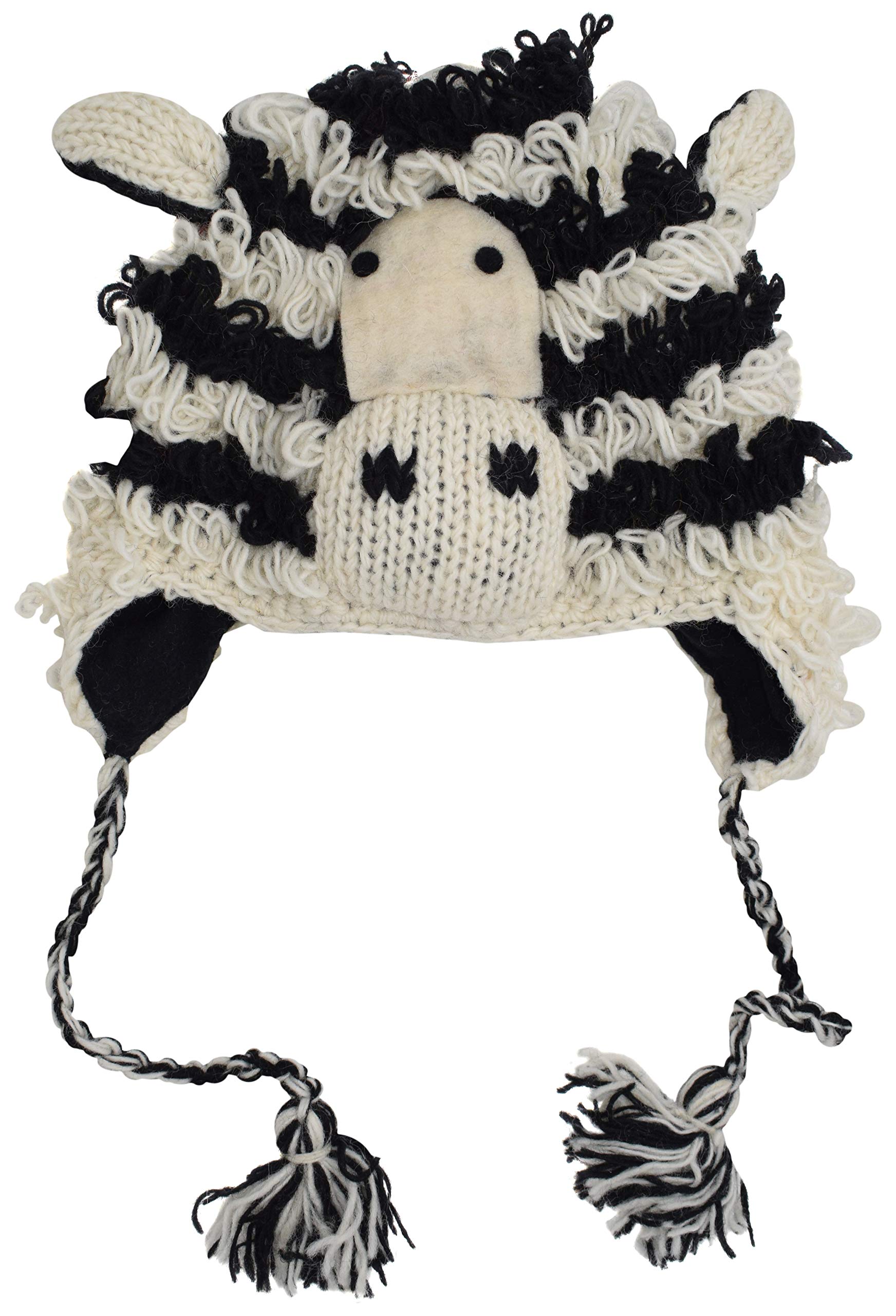Woollen Handknitted Fleece Lined Trapper Farm Animal Hat Zebra
