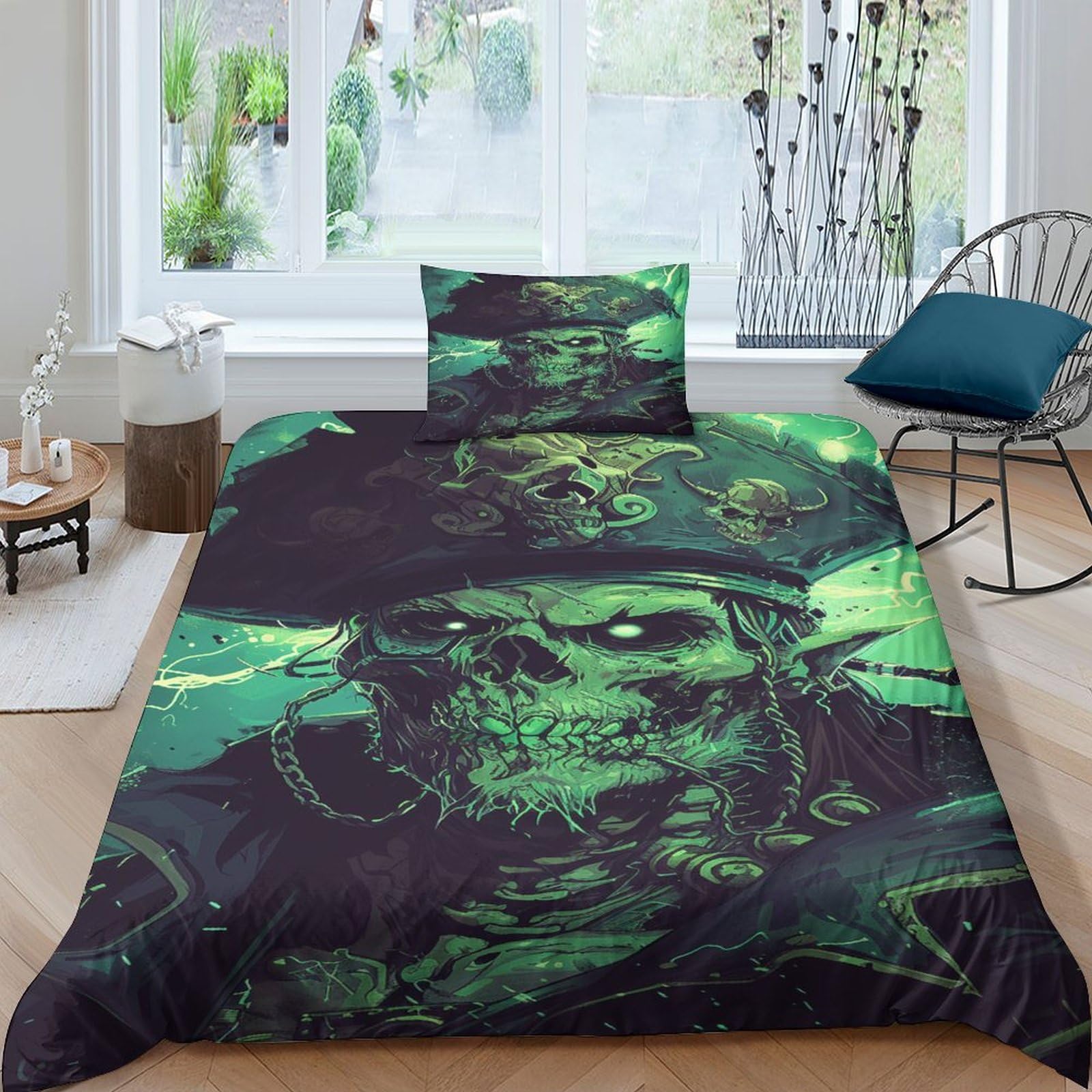 TNFHSOFT Heavy Metal Duvet Cover Set Inch 3 Piece Printing Gothic Soft Comfortable Hypoallergenic With Zipper Closure for Kids Teens Adults Single（135x200cm）