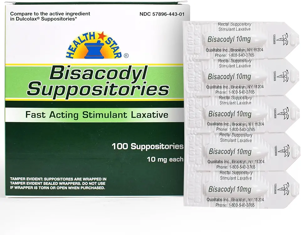 Bisacodyl Suppositories 10mg, Fast-Acting Laxative for Constipation Relief Rectal Suppository for Adults- Stool Softener Medicated Suppositories- Daily Stimulant Laxative (100 Count)