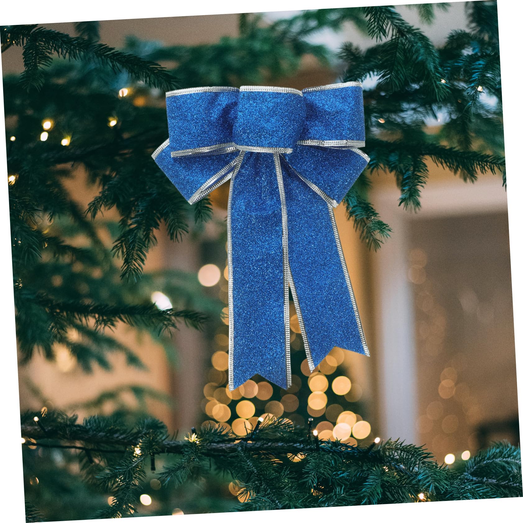 5piezas Lazo Navideño Brillante De Cinta Azul para Obsequio para Árbol De Navidad Decoración De Cinta De Navidad Adornos