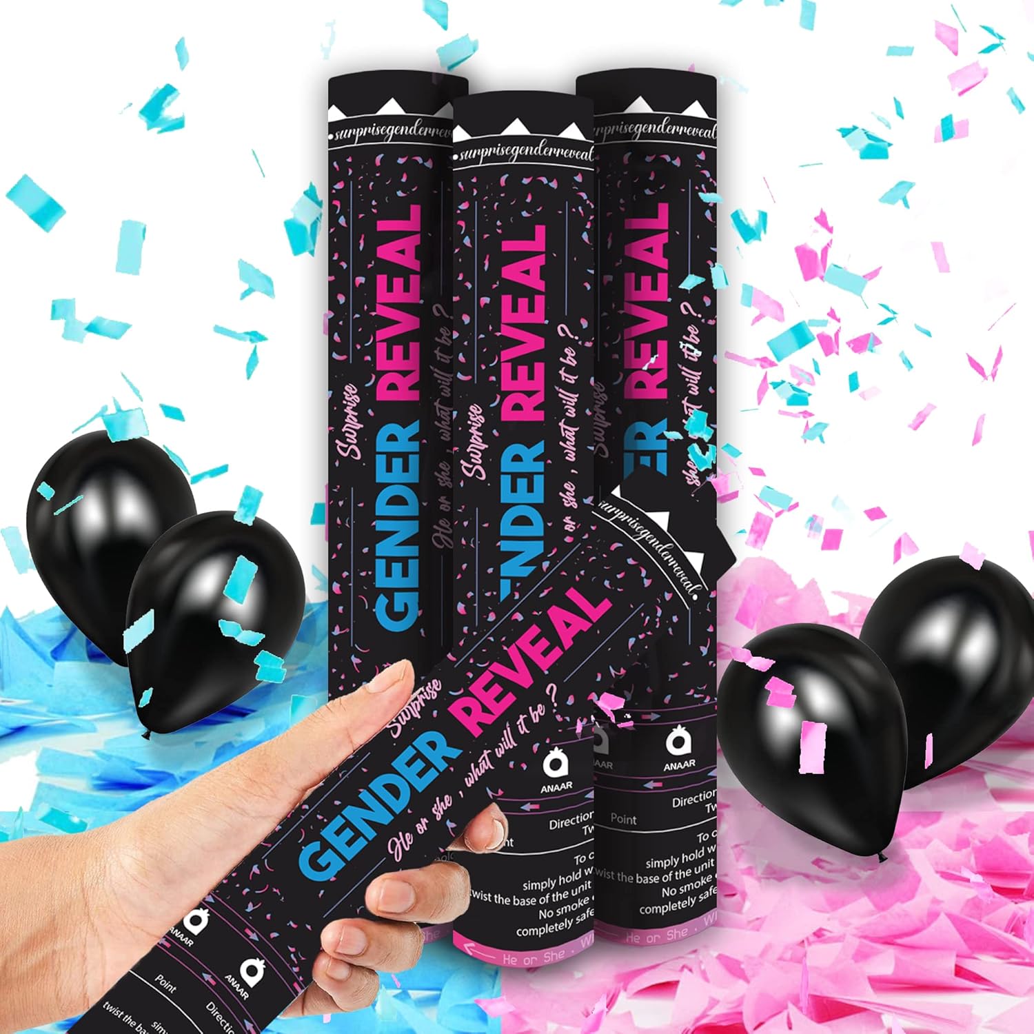 Gender Reveal Confetti Cannon 12 Inches , Set of 4 Mixed (2 — free download
