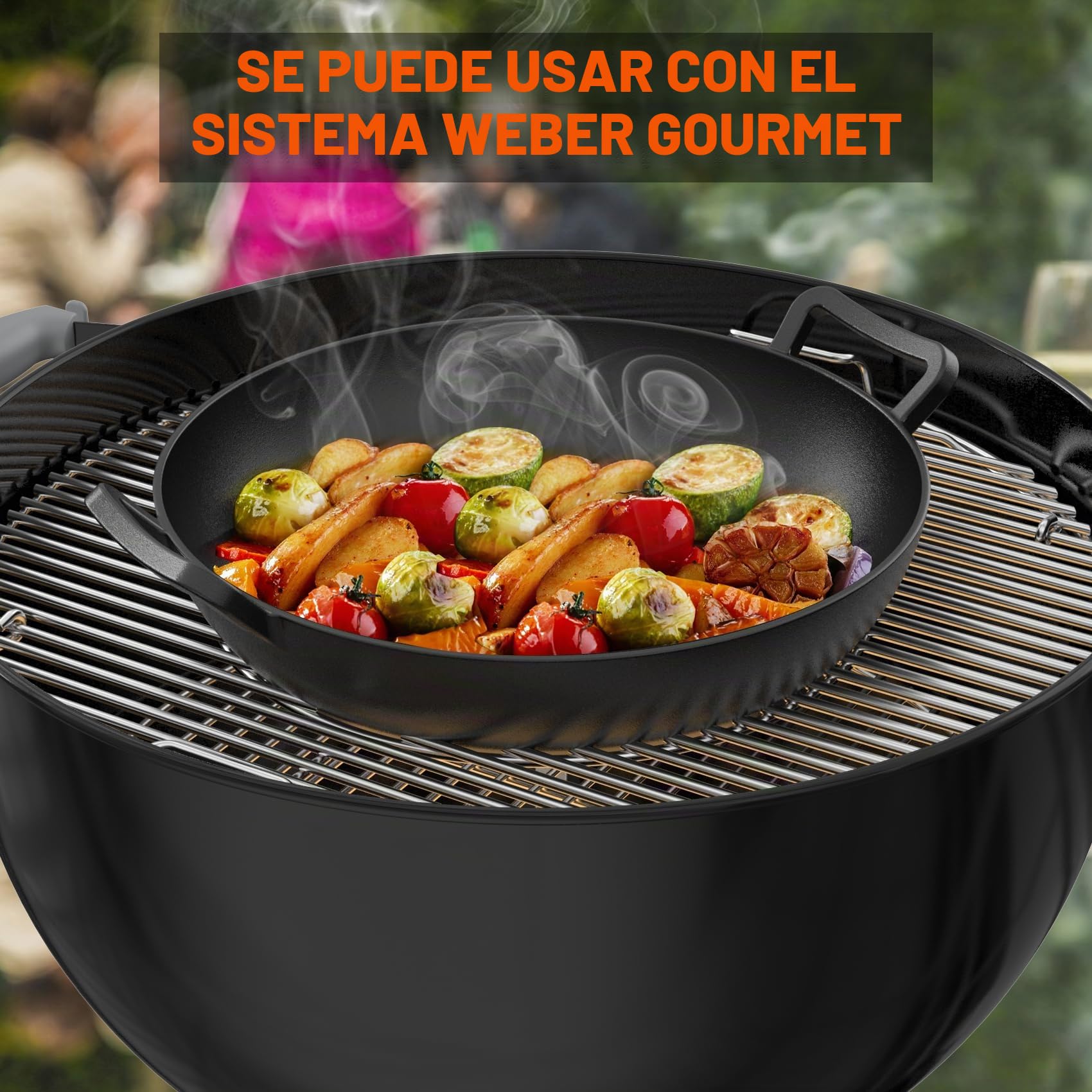 onlyfire Wok de Hierro Fundido Pare Weber Gourmet BBQ System, Ø36cm Plancha para Weber 57 Kettle Grill, Spirit II 200/300 y Genesis II GS4 System | Sartén de 36 cm de diámetro para parrilla de carbón Weber 57, Spirit II 200/300 y sistema Genesis II GS4