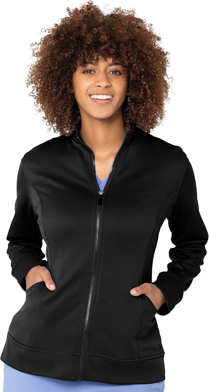 Urbane Performance Tailored Fit Stretch 3-Pkt Fleece Scrub Jacket for Women 9872 Black