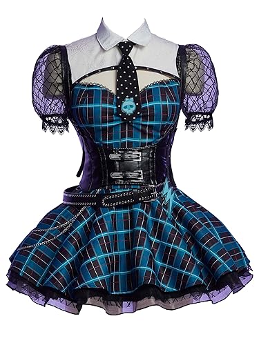 MEOWCOS Womens Gothic A-line Dress Holloween Cosplay Punk Dress Set - Black - Large