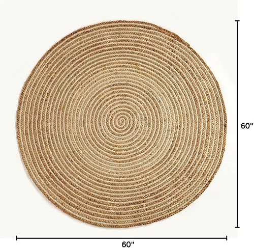 Vista 65 de GRUHUM Alfombra tejida a mano de yute redonda de 4 pies, de fibra natural, alfombra bohemia rústica, vintage, trenzada, reversible, ecológica