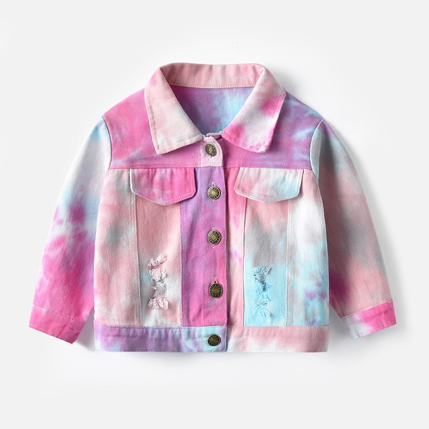 Baby Boys Denim Jacket Kids Toddler Tie Dye Ripped Button Down Jeans Coat Outerwear Fall Clothes Top