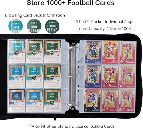 Miniatura 3 de Rayvol Carpeta de tarjetas de fútbol, 9 bolsillos 1008 carpeta de tarjetas deportivas con 112 páginas transparentes de doble cara y anillos en D de