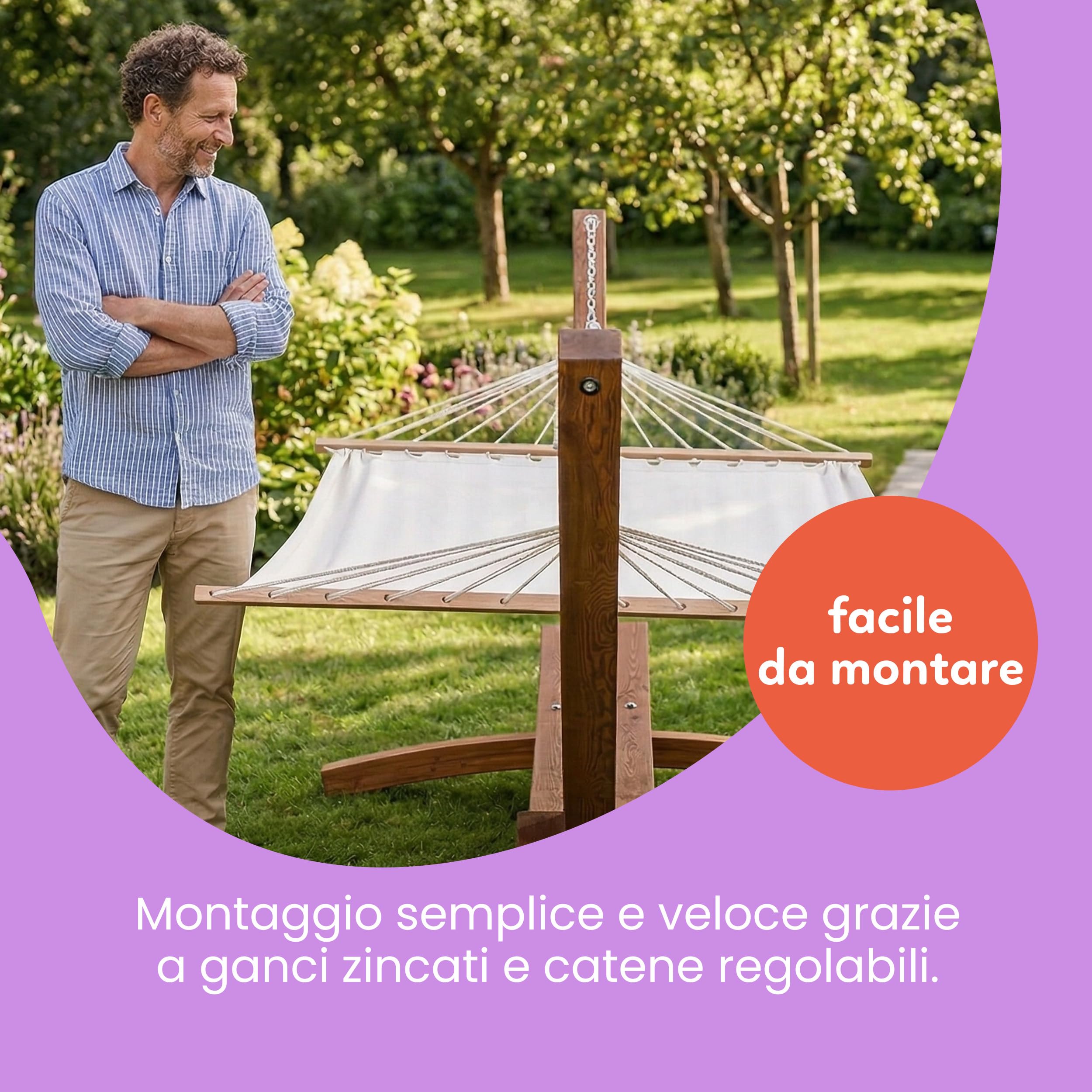 Amaca da Giardino con Supporto in Legno da Esterno Dimensioni 320 X 100 X 110 H Fino a 150 kg