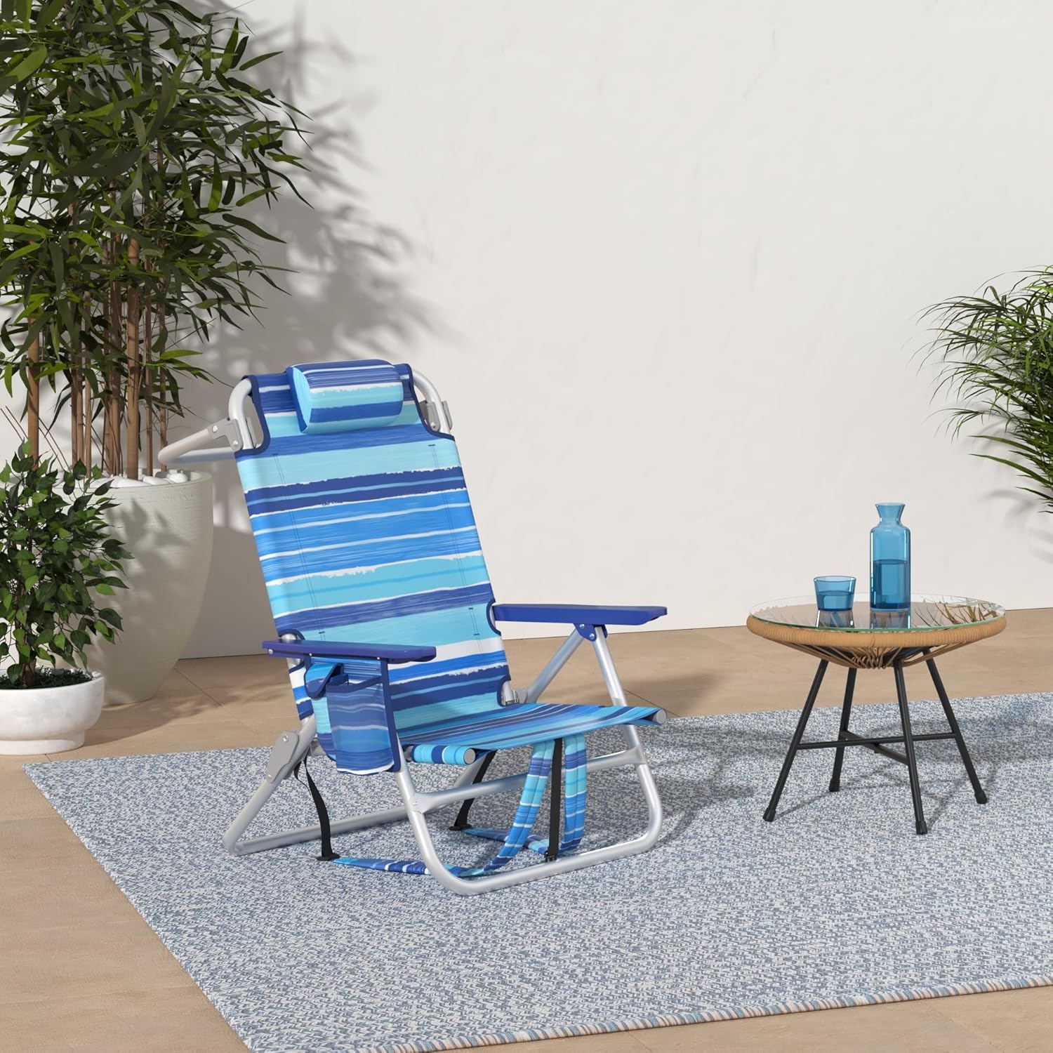 LEMBERI Backpack Beach Chairs for Adults,1/2 Pack Folding Heavy Duty Camping Chair with Large Pockets and Cup Holder,Adjustable high Beach Lounge Chairs with Towel Rack for Outdoor,Travel (1, Blue)