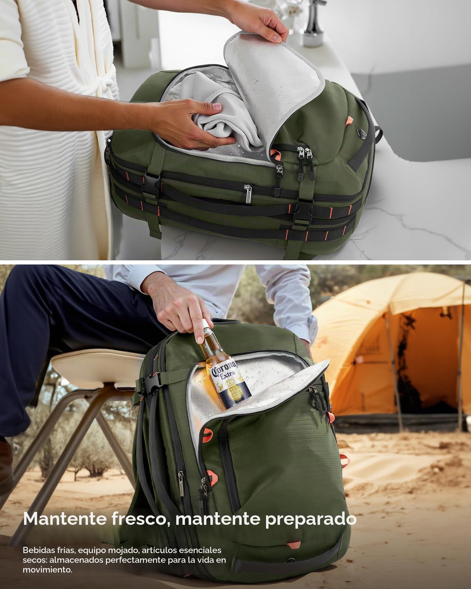 Tolaccea 35L-45L Mochila de Viaje, TSA Friendly Mochila de Equipaje de Mano, Aprobado para el Vuelo de Embarque de Equipaje para 15,6" del Laptop Resistente al agua