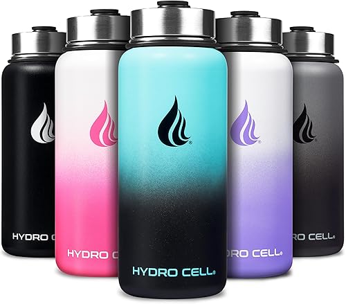 HYDRO CELL - Botella de agua aislada y deportiva de acero inoxidable con pajilla, termo para bebidas frías y calientes con tapa de rosca, a prueba
