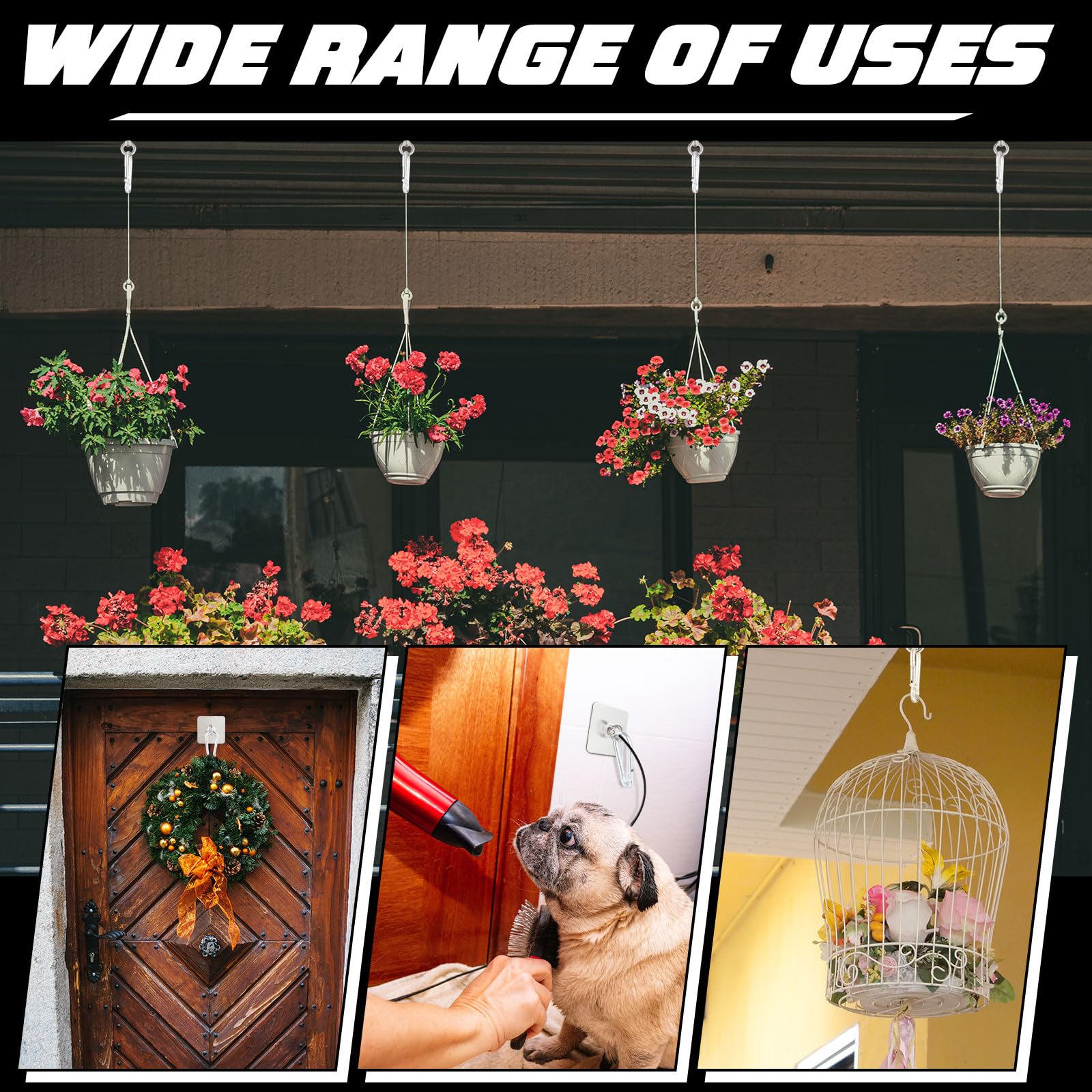 Beeveer Lot de 12 crochets muraux adhésifs robustes sans clous pratiques en acier inoxydable étanches pour intérieur ou extérieur, cuisine, maison, bureau, plantes suspendues (acier inoxydable,