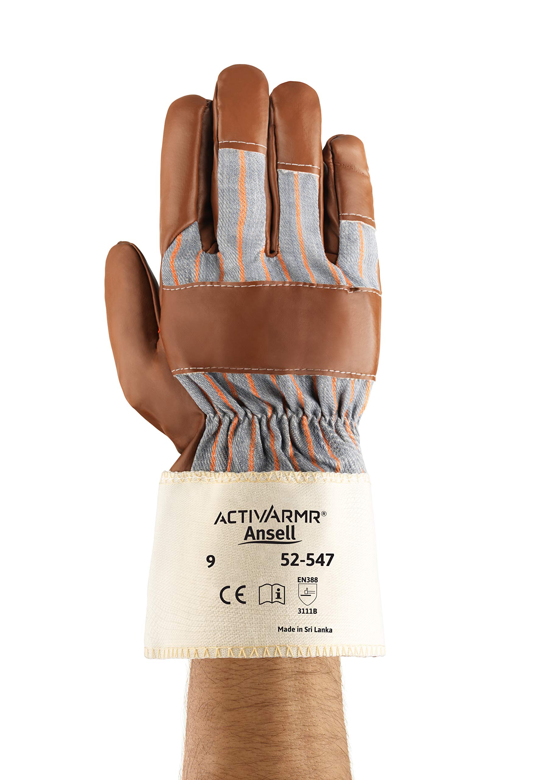 Ansell ActivArmr 52-547 Gants de Travail Polyvalents, Protection Mécanique Multi-Usage, Atelier, Bricolage, Peinture, Gant Fin Homme Femme, Lavable, Marron, Taille XL (12 Paires)
