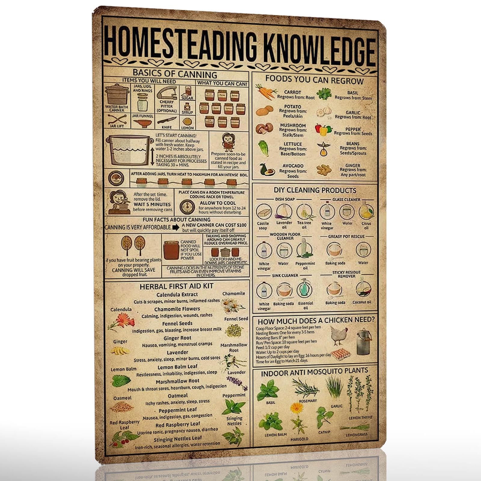 Preeklen Tin Sign 002 Kitchen Homesteading Knowledge Poster Homestead Knowledge Metal Sign Homesteading Knowledge Tin Sign Healing Poster Signs Gifts For Homesteaders 8X12 Inches