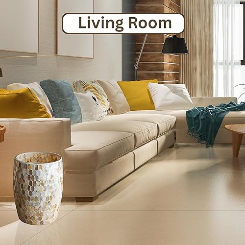 Miniatura 6 de Escenzy Bote de basura de cristal de mosaico de 5 litros, cubo de basura pequeño decorativo, 7 x 10 pulgadas, cesta de basura de lujo para baño,