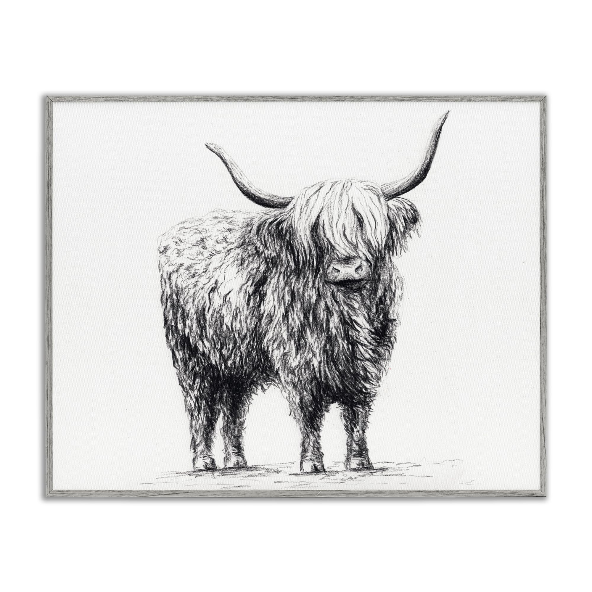 Stupell Industries 'Highland Cow in Charcoal', Framed Giclee Art, Gray, 30 x 24 Inches, Easy to Hang and Sturdy, Made in USA, by Leah Noel Art