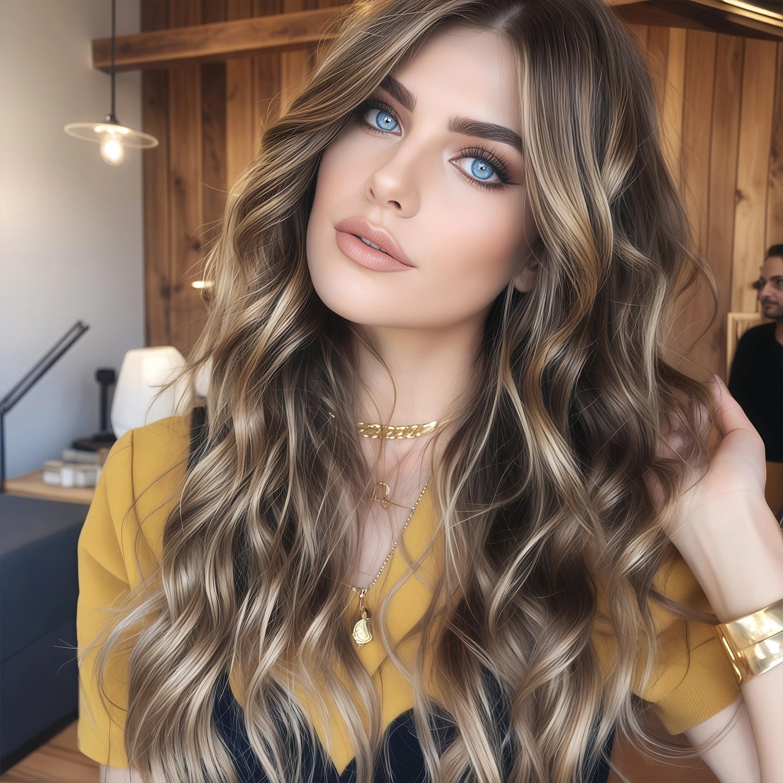 Clip-In Haarverlängerungen, blonde Haarverlängerungen, 20 Zoll hellbraun mit Gold meliert, 6-teiliges Set aus Hitzefaser, leicht zu tragen, lange wellige Optik, für Hochzeiten und Partys