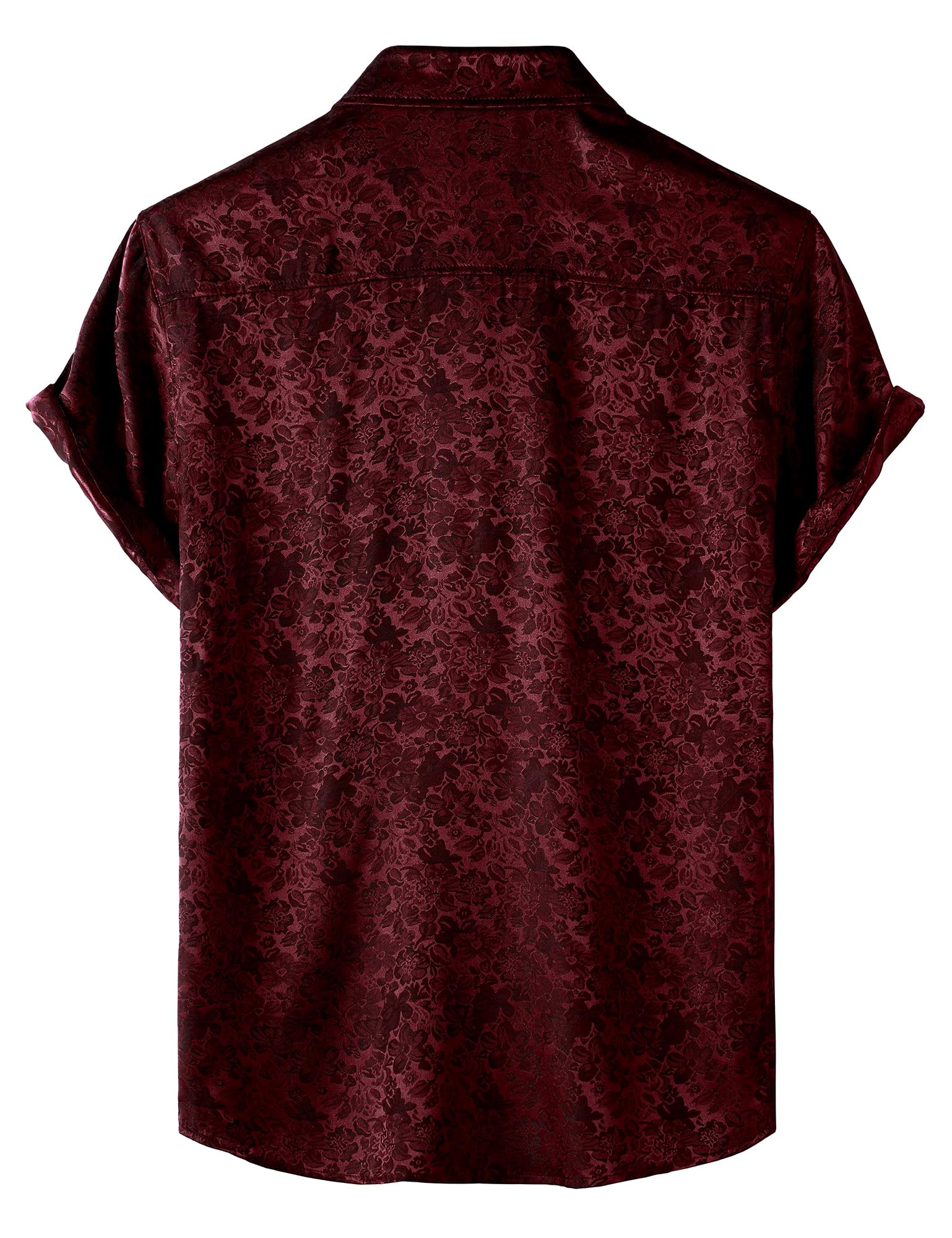 PARKLEES Chemise d'été à manches courtes en satin de soie jacquard brillant pour homme