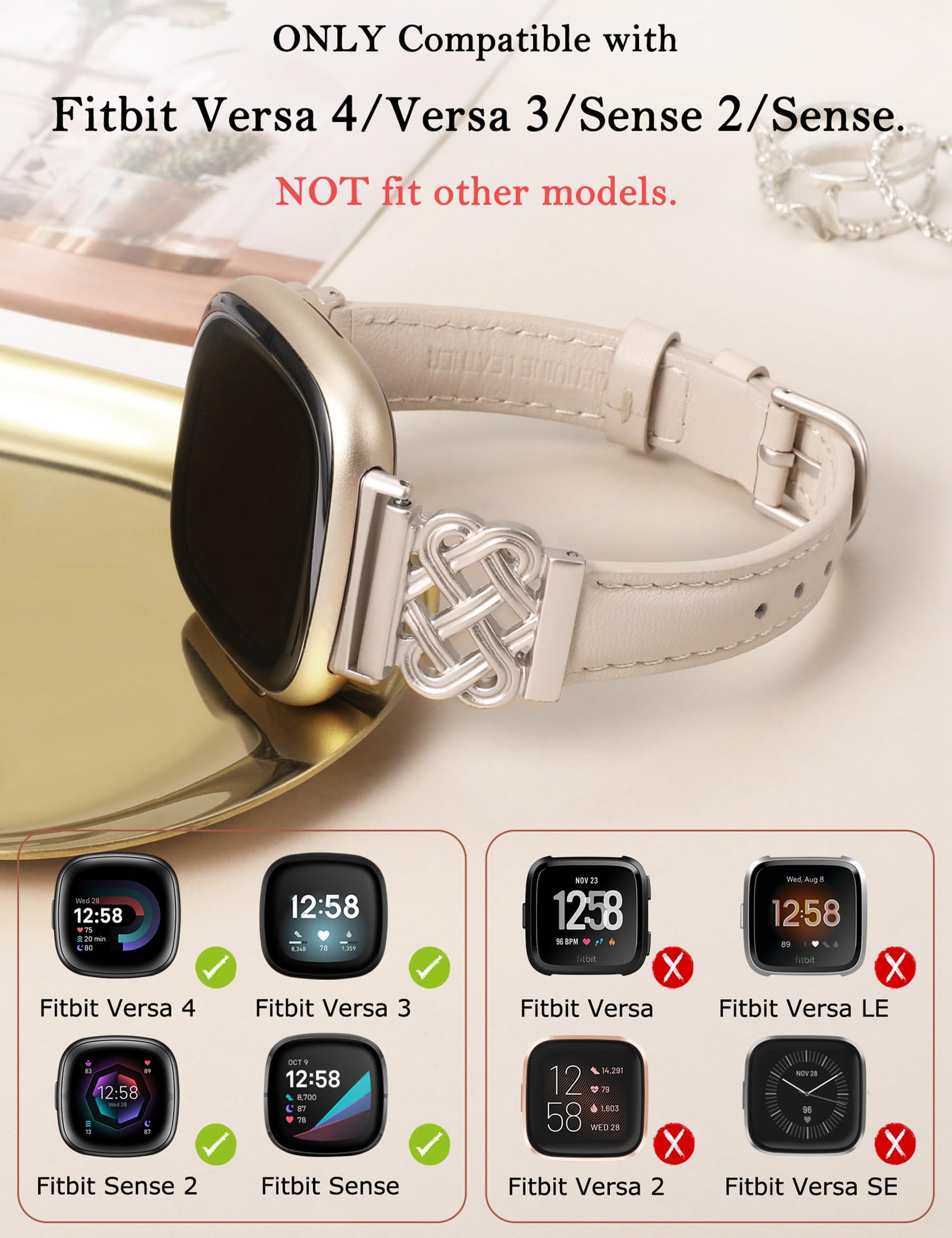 TOYOUTHS Leather Straps Compatible with Fitbit Versa 4/Versa 3/Sense 2/Sense Strap Women - Image 2