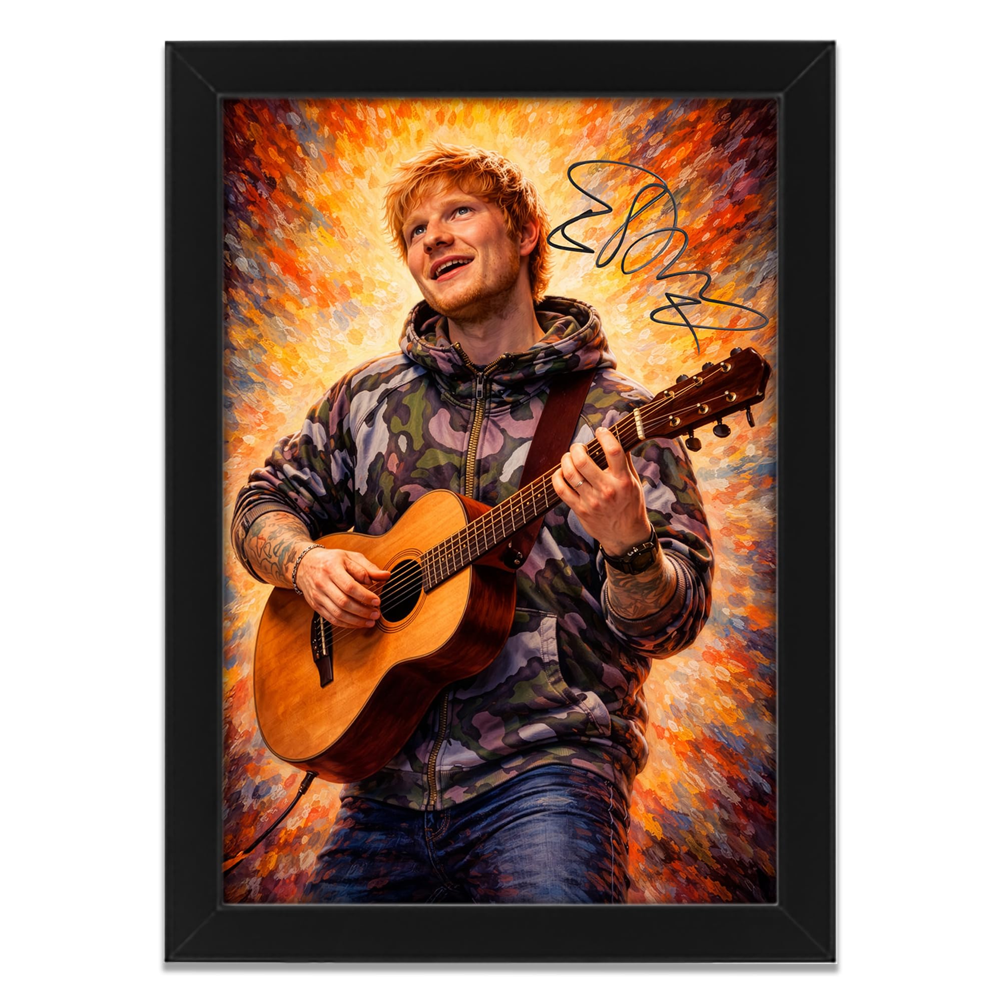 Ed Sheeran Art Styled Signed Poster Print - Limited Edition Autograph Fan Gift, Collectible Memorabilia Wall Art Merchandise (A4 Framed)