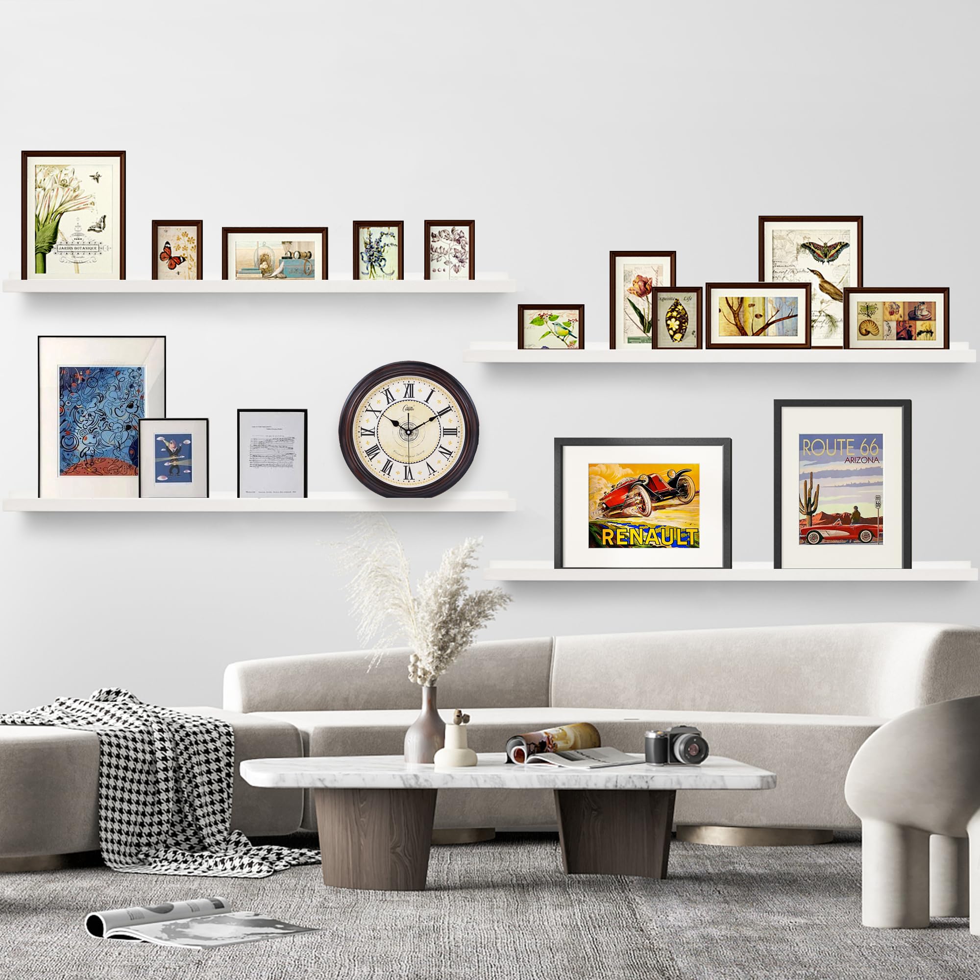 Bilderleiste Regal,Wandregale für Bilder,Langes Schweberegal 4er Set,Großes Rustikales Holzrahmen-Regal für Schallplatten,Kinderzimmer Bücherregal Dekoration für Wohnzimmer Schlafzimmer,120 cm,Weiß