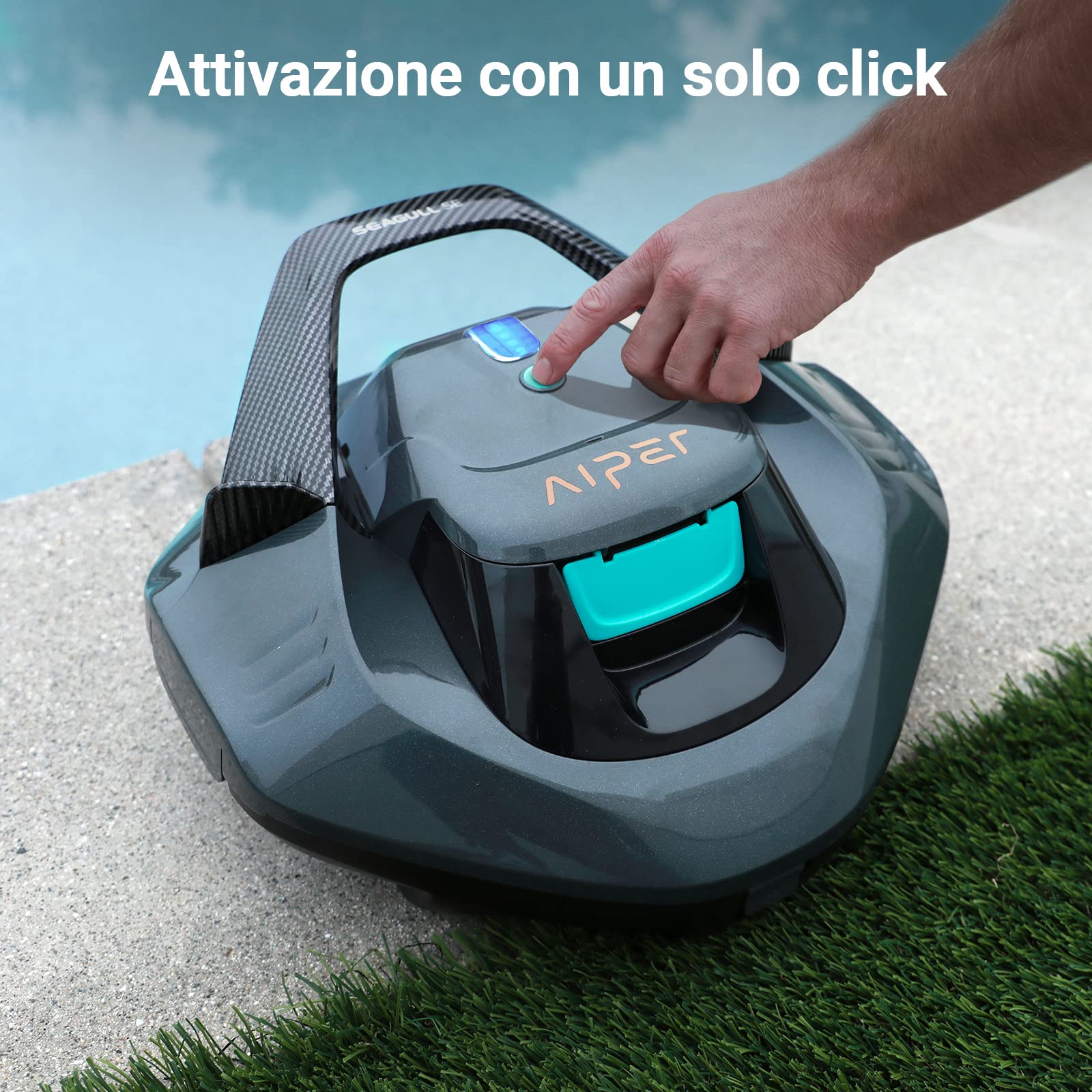 AIPER Seagull SE - Robot Piscina senza Fili, Motore Dual-Drive, Avvio One-Click, AutoParcheggio, Ricarica Veloce, Durata fino 90 min, piscine max 80 m, Gancio Recupero/2x Spazzole/2x Ruote, Grigio