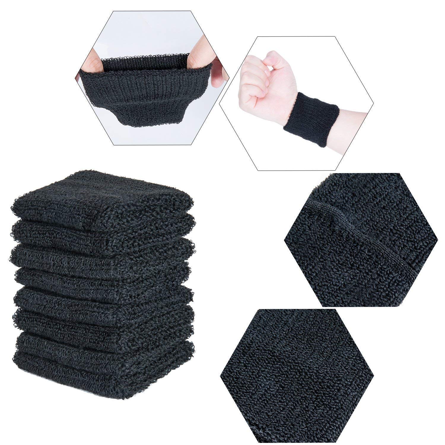 Image secondaire de Jieddey Serre-Poignets Bracelets,6 Paires Absorbants Poignet Bandeau Coton Sport Sweatband Eponge Poignet pour Uomini Donne Badm