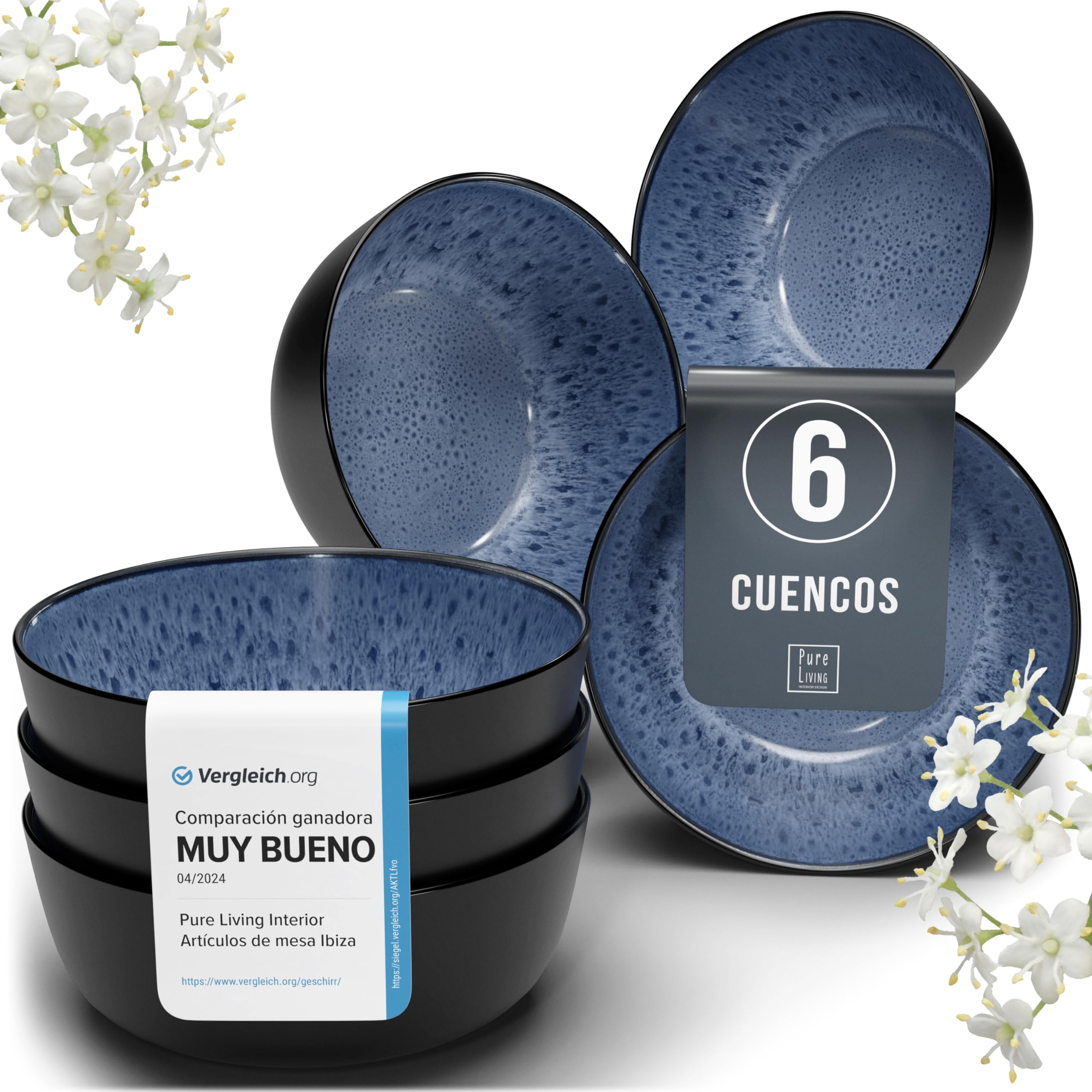 Juego de 6 platos hondos Ibiza – gres premium, resistente a los arañazos, apto para lavavajillas, microondas – Elegante juego de platos hondos – Platos de pasta hondos grandes – Pure Living vajilla — view 19