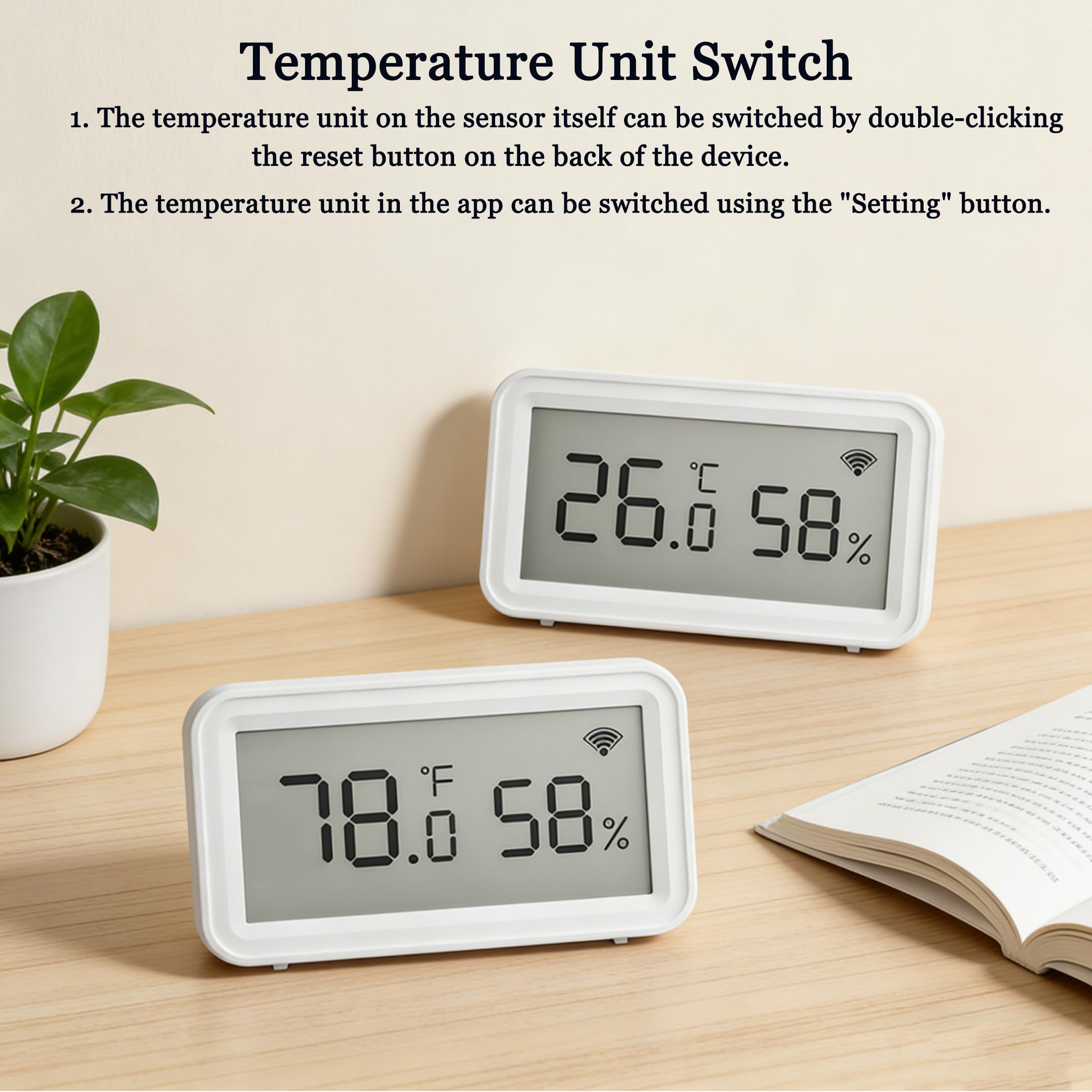 WLAN Temperatur-Feuchtigkeitssensor: Kabelloser Hygrometer-Thermometer mit LCD-Display, App-Benachrichtigung, Datenspeicherung & Export, kalibrierbar, Digitale Überwachung für zu Hause