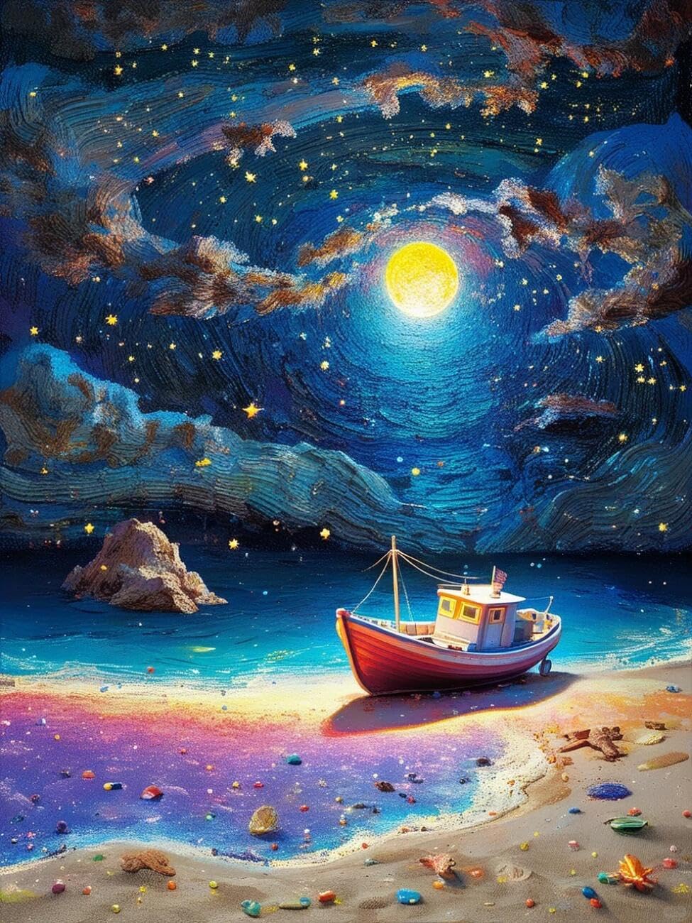 Henypt Cross Stitch Kits for Adults Fantasy Beach Landscape DIY Needlepoint Set for Adults Beginners with Accessories Home Wall Decoration 14CT 80x100cm
