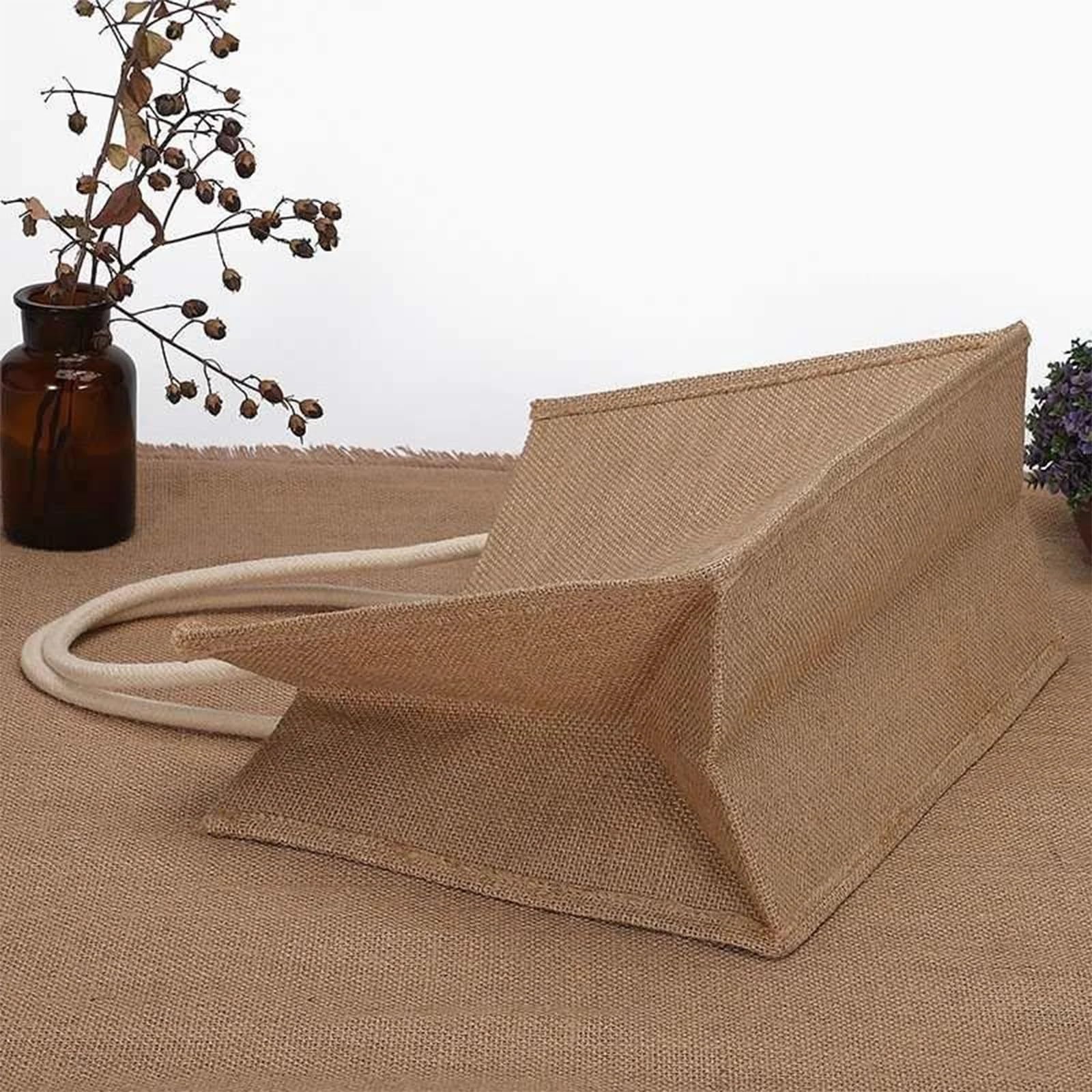 Torba na zakupy z juty, Torba z juty jutowej damska lniana Shopper duża letnia torebka plażowa przenośny uchwyt(38x27x16cm)