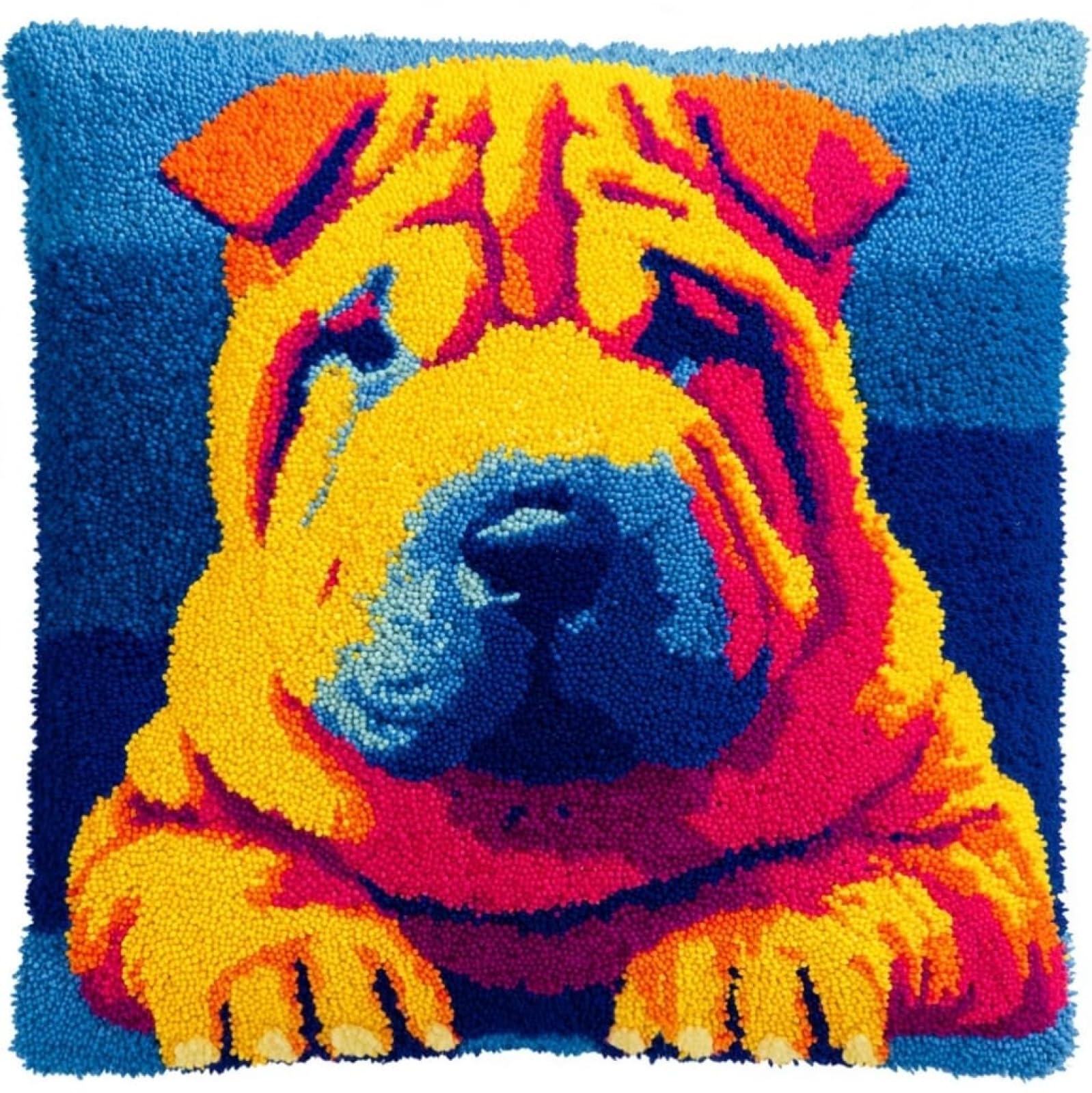 AxiangziK Latch Hook Cushion Kit 17x17in,Shar Pei Dogs DIY Pillow Kit for Adults Beginners,Pre-Printed Canvas & Pre-Cut Yarn,Handmade Craft Cushion Cover Set
