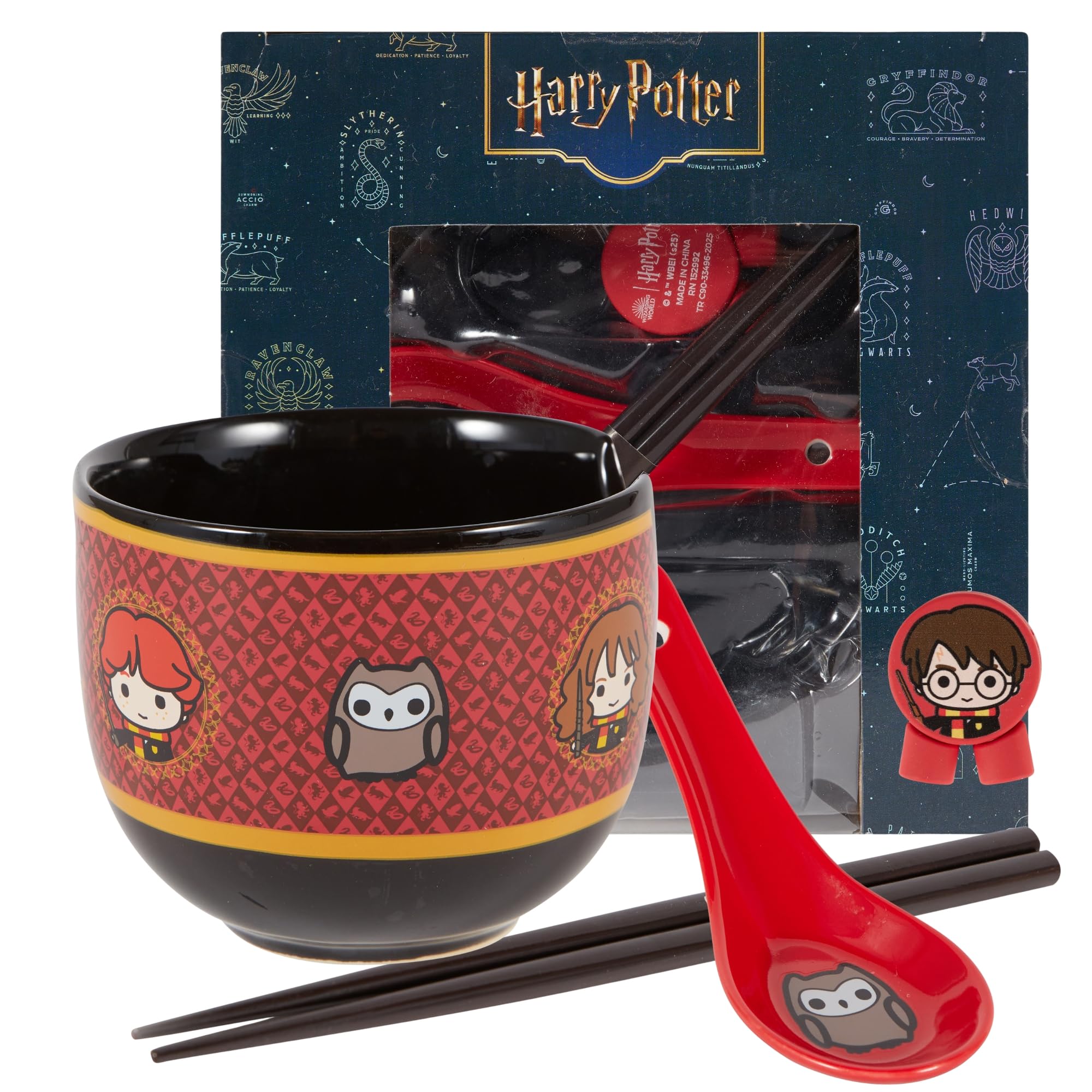 Culture Fly Harry Potter Microwave Ramen Bowl Set with Chopsticks and Spoon, 20 oz Ceramic Instant Noodle Bowls with Chopsticks, Ramen Noodle Bowl, Rice Bowl Anime Gifts for Men