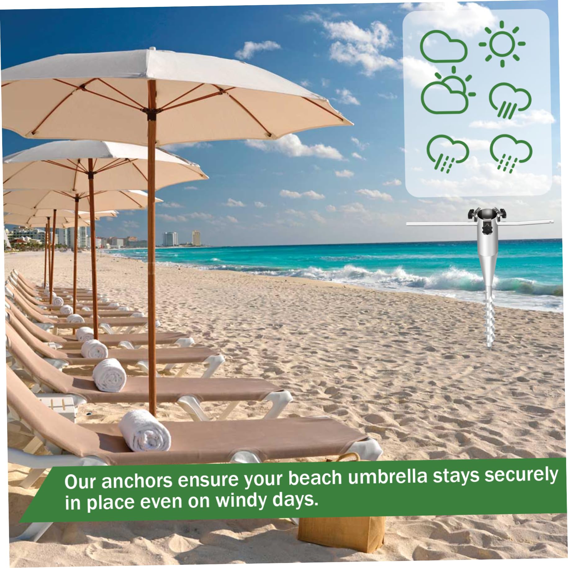 Ancre de sable pour parasol de plage, support parasol robuste 20 pouces, ancre plage réglable, support en spirale sans creuser
