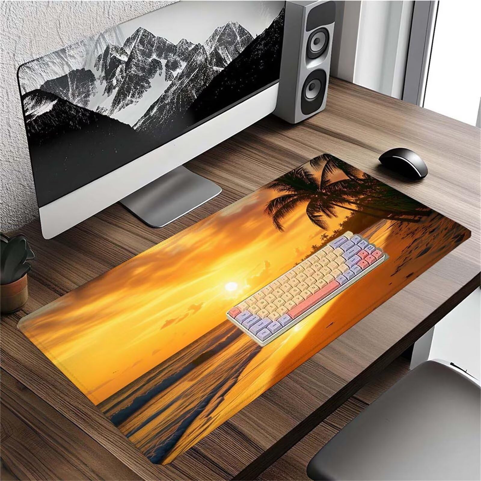 Alfombrilla Ratón Atardecer Playa Alfombrilla Ratón XXL 1400x600x3mm Mouse Pad Resiste Salpicaduras, Extendida de Gran Tamaño con Bordes Cosidos, Mejora la Precisión y la Velocidad, Duradera y-331