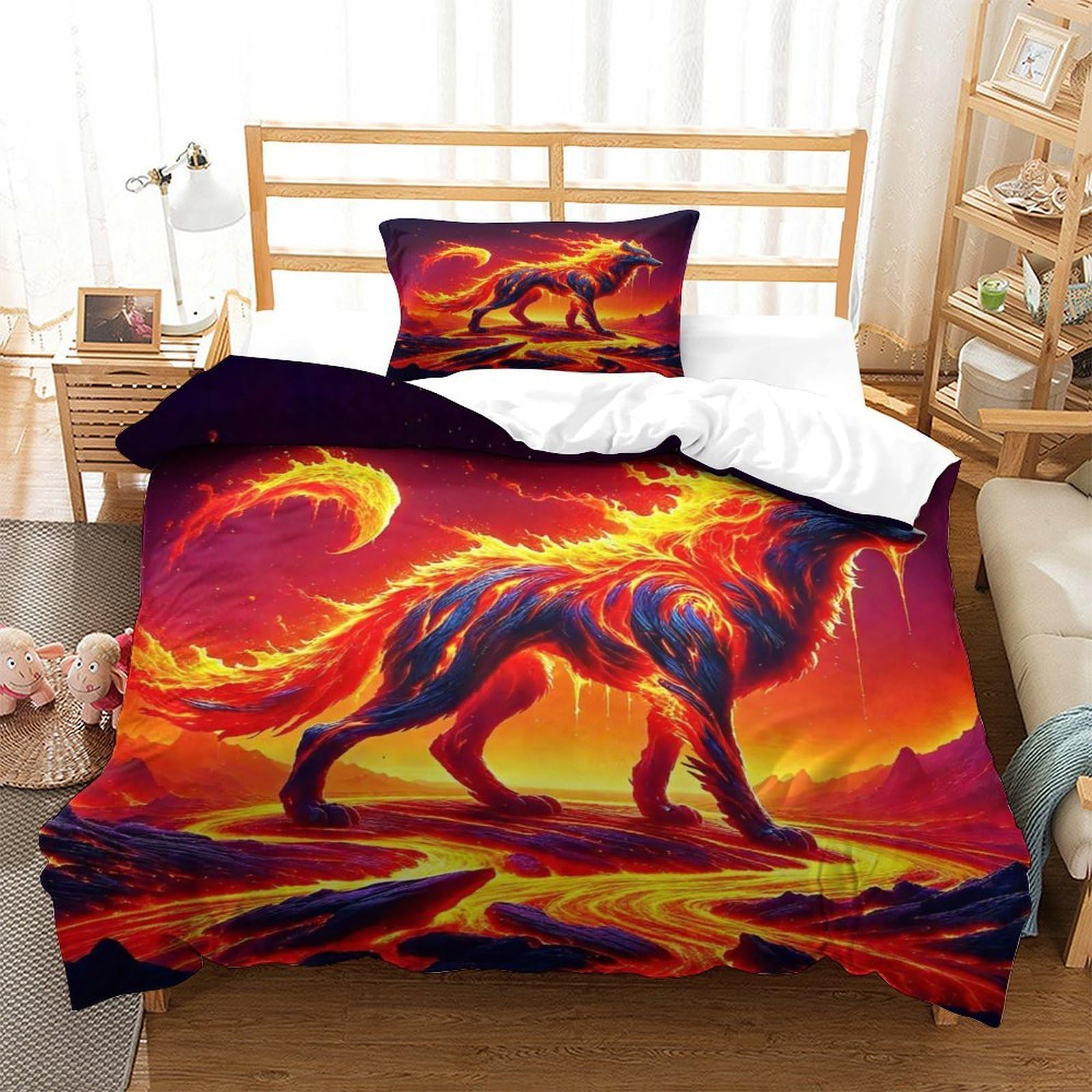 Ensemble de literie microfibre loup imprimé 3D avec fermeture éclair cachée