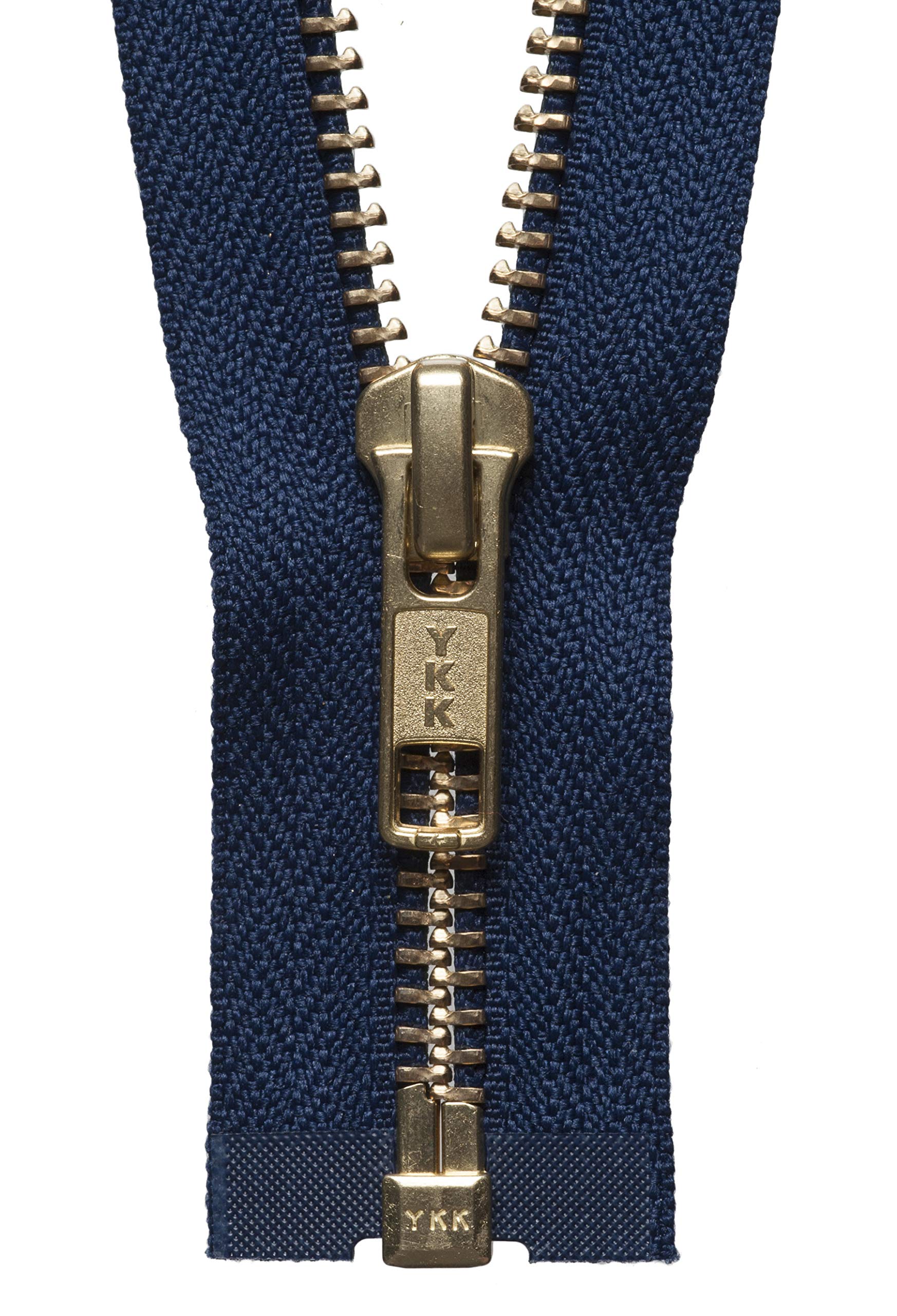Brass Metal Open End Zip 66cm: Navy,Supplied by Downton Fabrics and Crafts