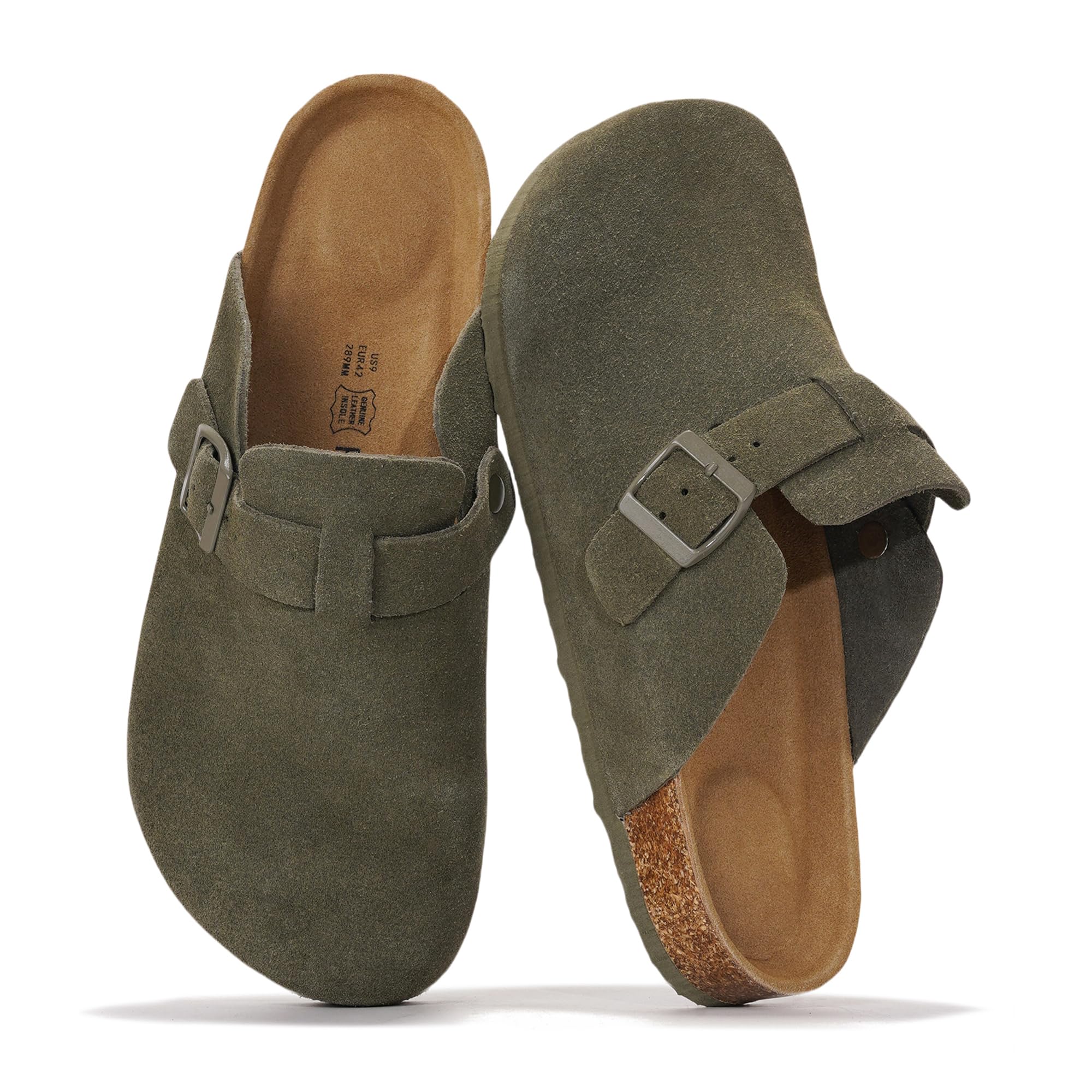 Project Cloud Mens Clogs - 100% Full Grain Genuine Leather Clogs for Men with Memory Foam Insole and Arch Support Natural Cork Footbed - Non Slip