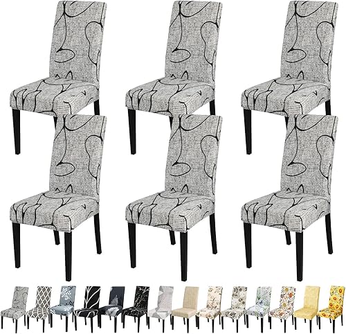 Miniatura 1 de JQinHome Juego de 6 fundas estampadas para sillas de comedor, de alta elasticidad, extraíbles y lavables, para silla Parsons en casa, fiesta, hotel,