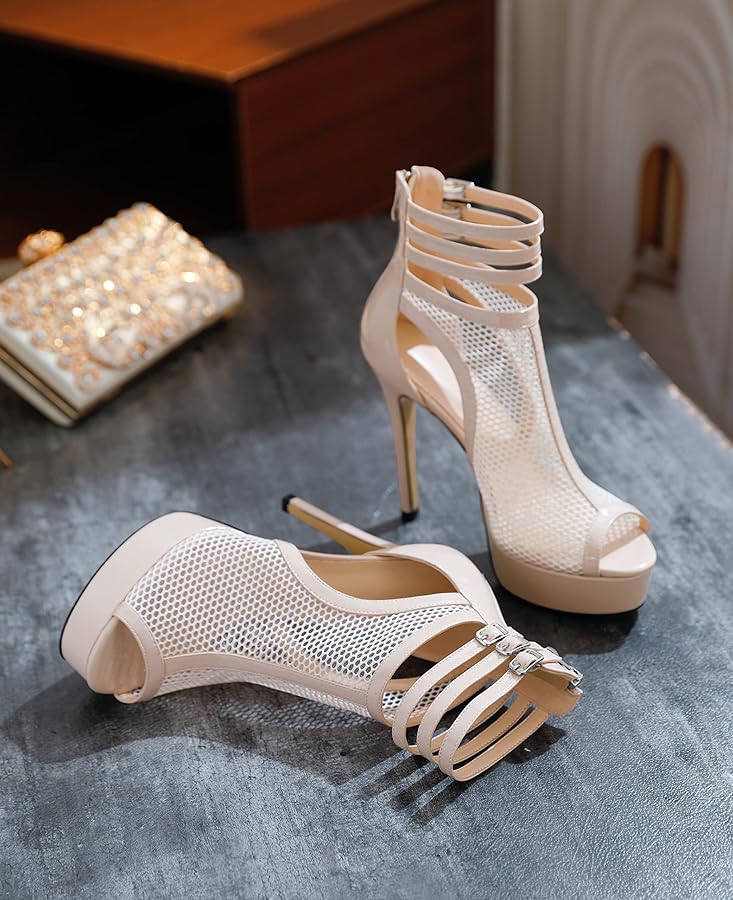 靴 Offen scallop pattern / BEIGE Amazon.com | Joseywade Open Peep Toe Booties Sexy Pole Dance