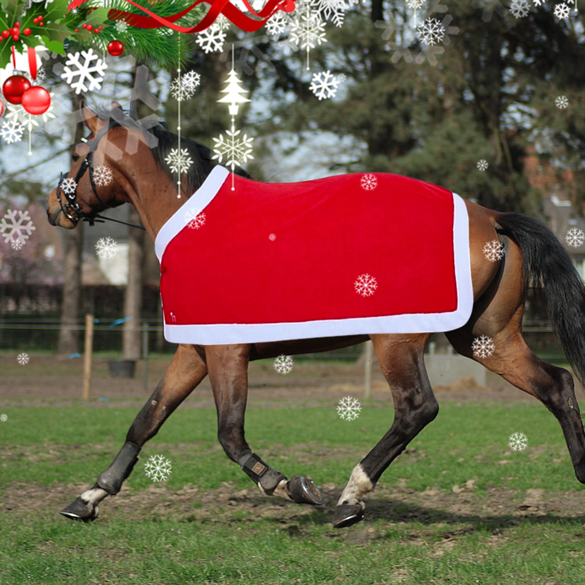 Housse De Selle Anglaise Père Noël Tough 1 | Déguisement Cheval Vacances Rouge Et Blanc