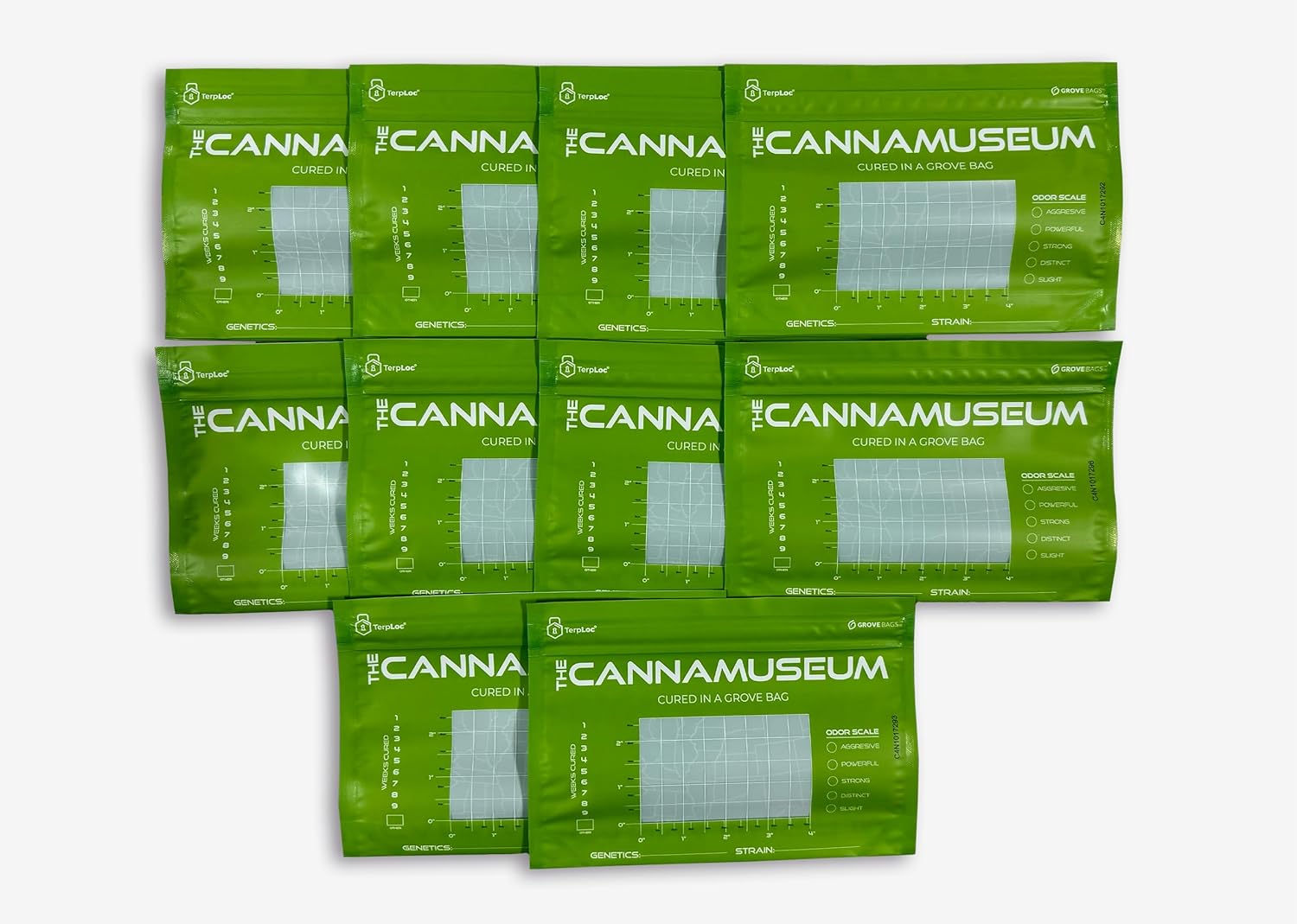 Official Grove Bags 1oz Green Cannamuseum 10-Pack - (10) 1oz Green Cannamuseum Terploc Pouches