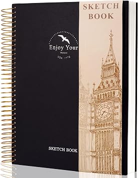 FLYING EAGLE Hardcover Sketchbook for Drawing 8.5 x 11 Spiral Sketch Book for Adults Women Kids with 100gsm 68lb 120 Sheets Premium Paper Sketch Pad for Drawing Books Notebook Art Supplies, Black